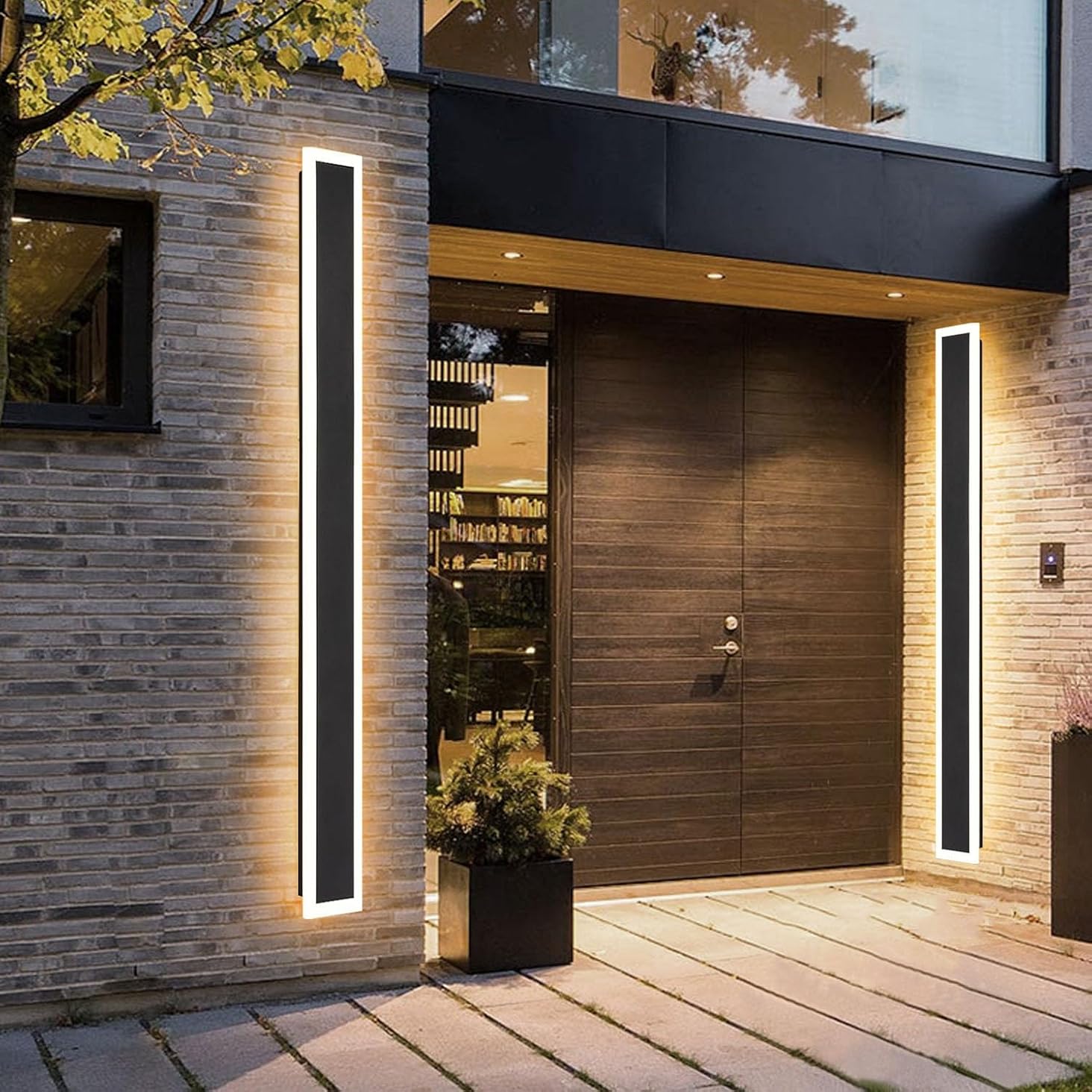 2Pack-47.2inch Long Outdoor LED Wall Light,38W Waterproof IP65 Warm White 110V led Wall Mount Lighting Fixture Rectangular Black Garage Wall Lights Elegant Frosted White Acrylic Anti Rust.