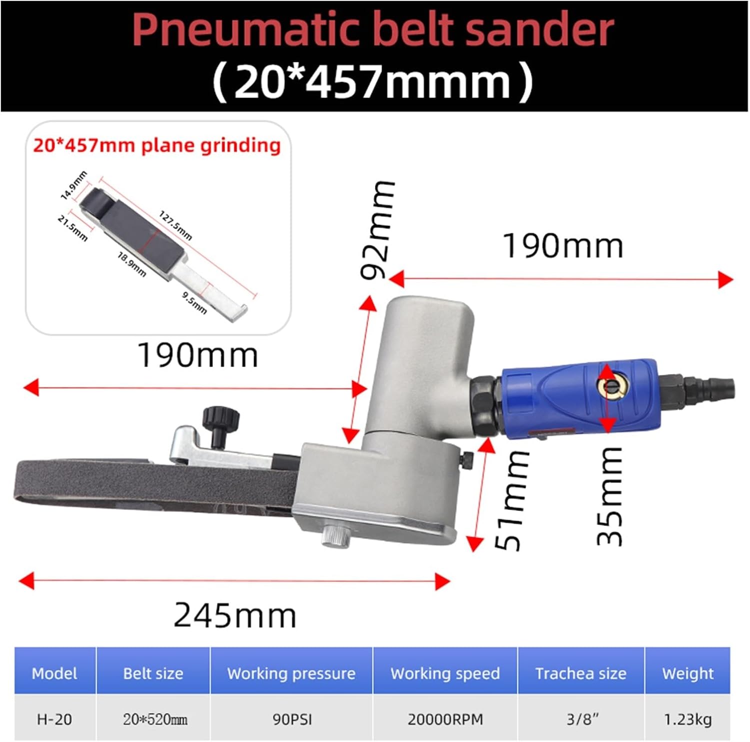 Pneumatic Belt Sander Grinder 360 Degree Rotate Folding Angle Sanpaper Machine Wood Working Air Tools for Woodworking