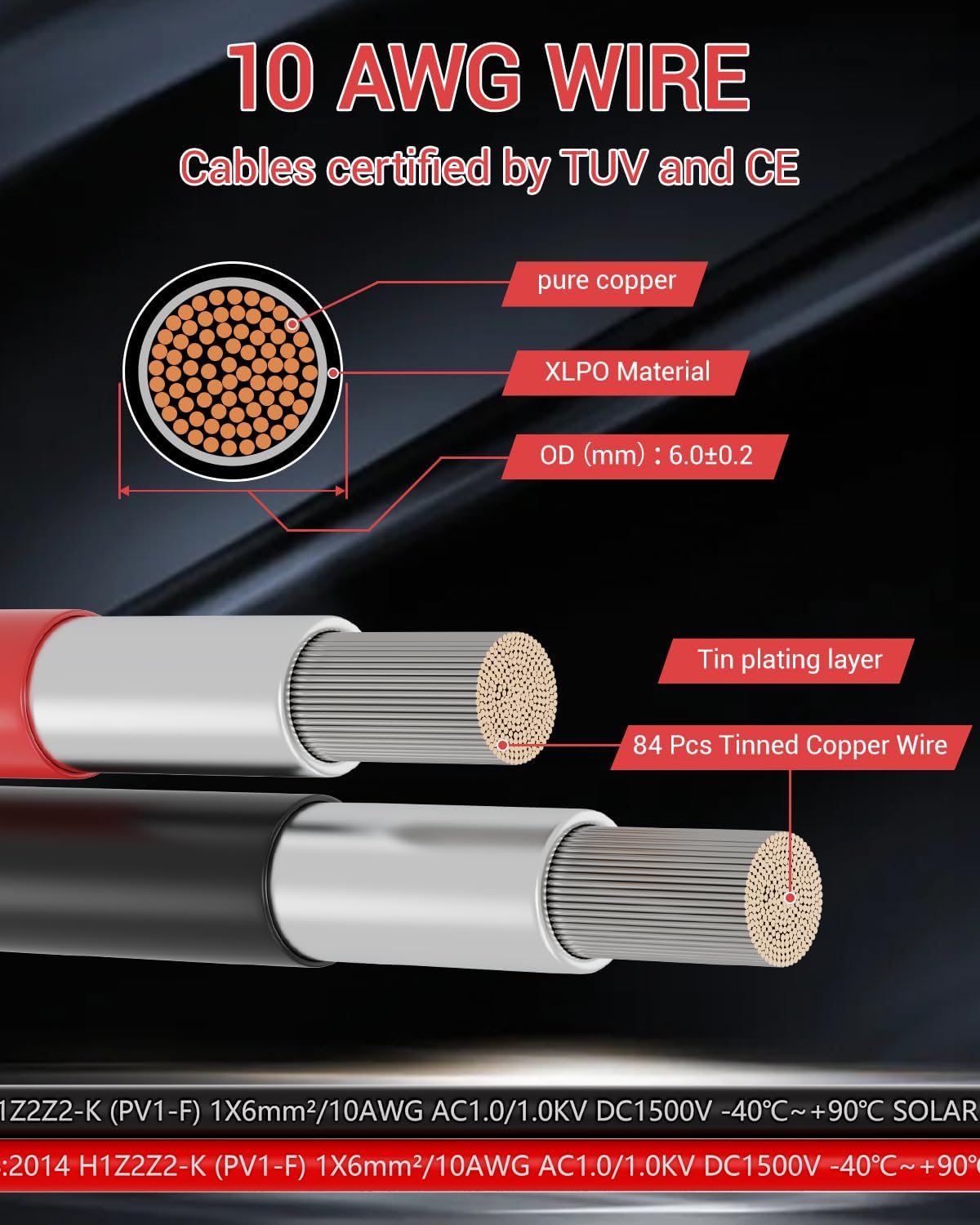 10AWG Solar Extension Cable 70FT, Solar Panel Wire, 10 Gauge Tinned Copper PV Wire with Waterproof Female and Male Connector for Home Marine RV Solar Photovoltaic Systems