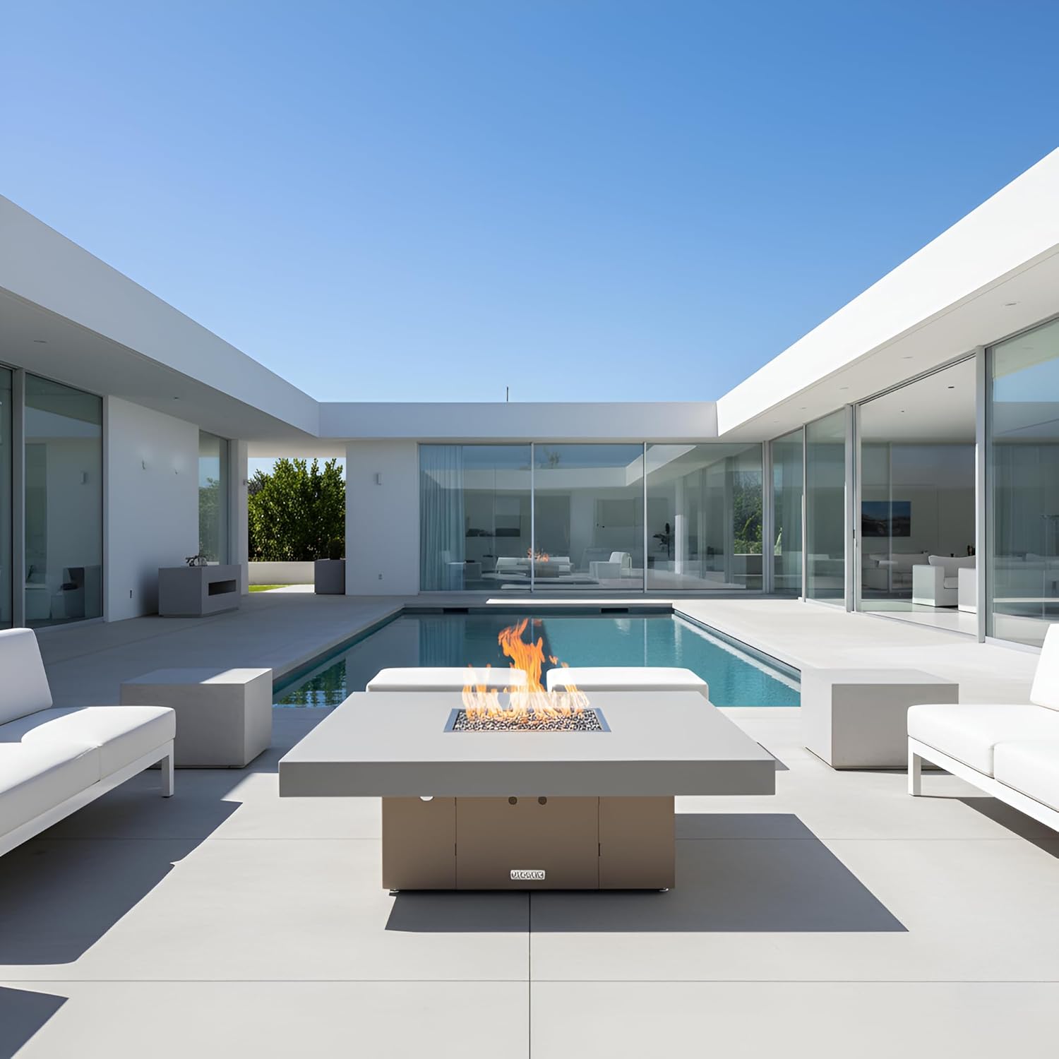 COOKE Santa Barbara 40 x 40 Square Fire Pit Table - Grey Powdercoat Aluminum Top - Natural Gas (Beige Powdercoat Base)