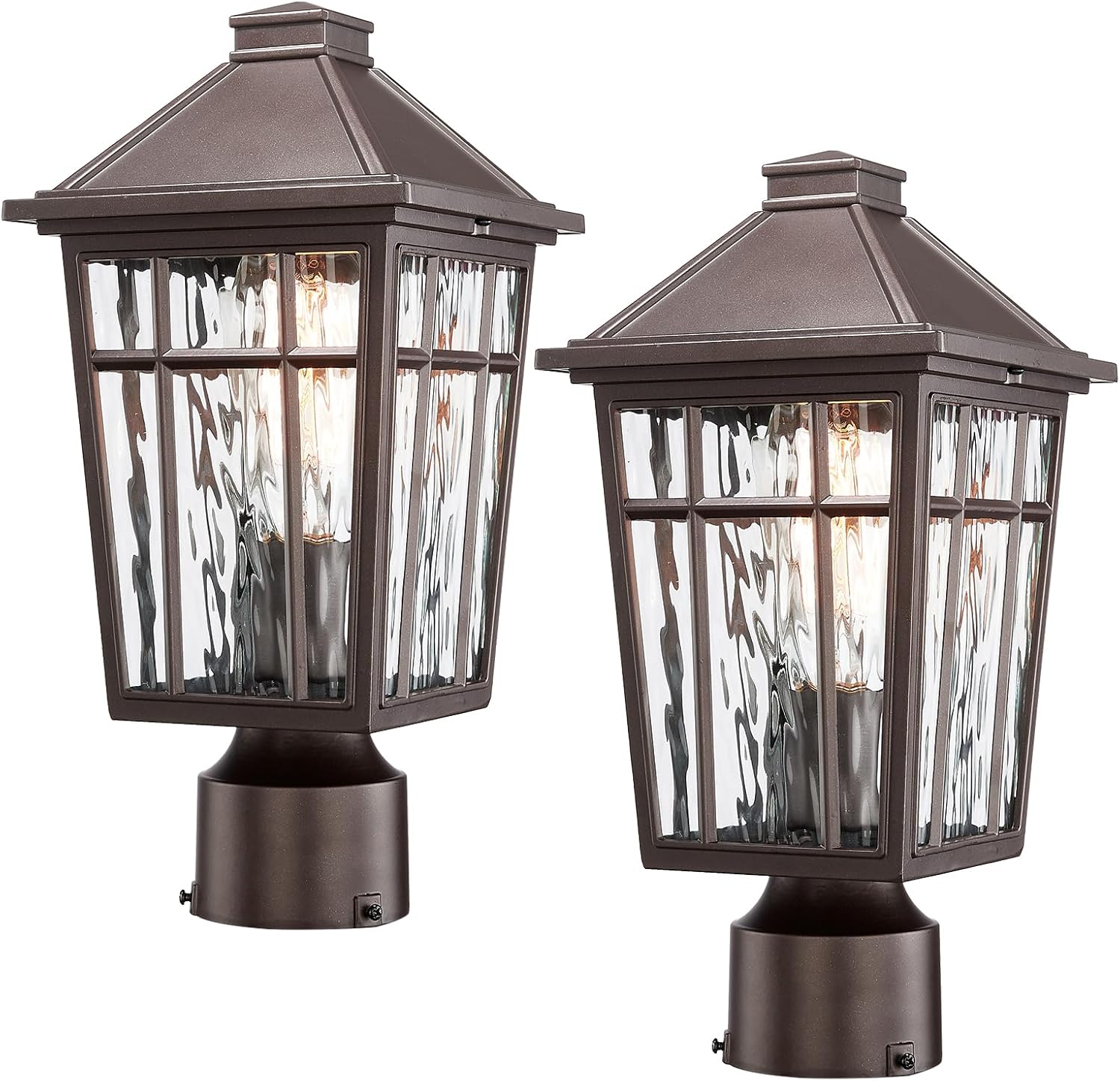 Darkaway Outdoor Post Lights Lamp Post Light Fixture, Waterproof Aluminum Housing with Water Ripple Glass, Fence Post Deck Lighting for Garden Patio Pathway