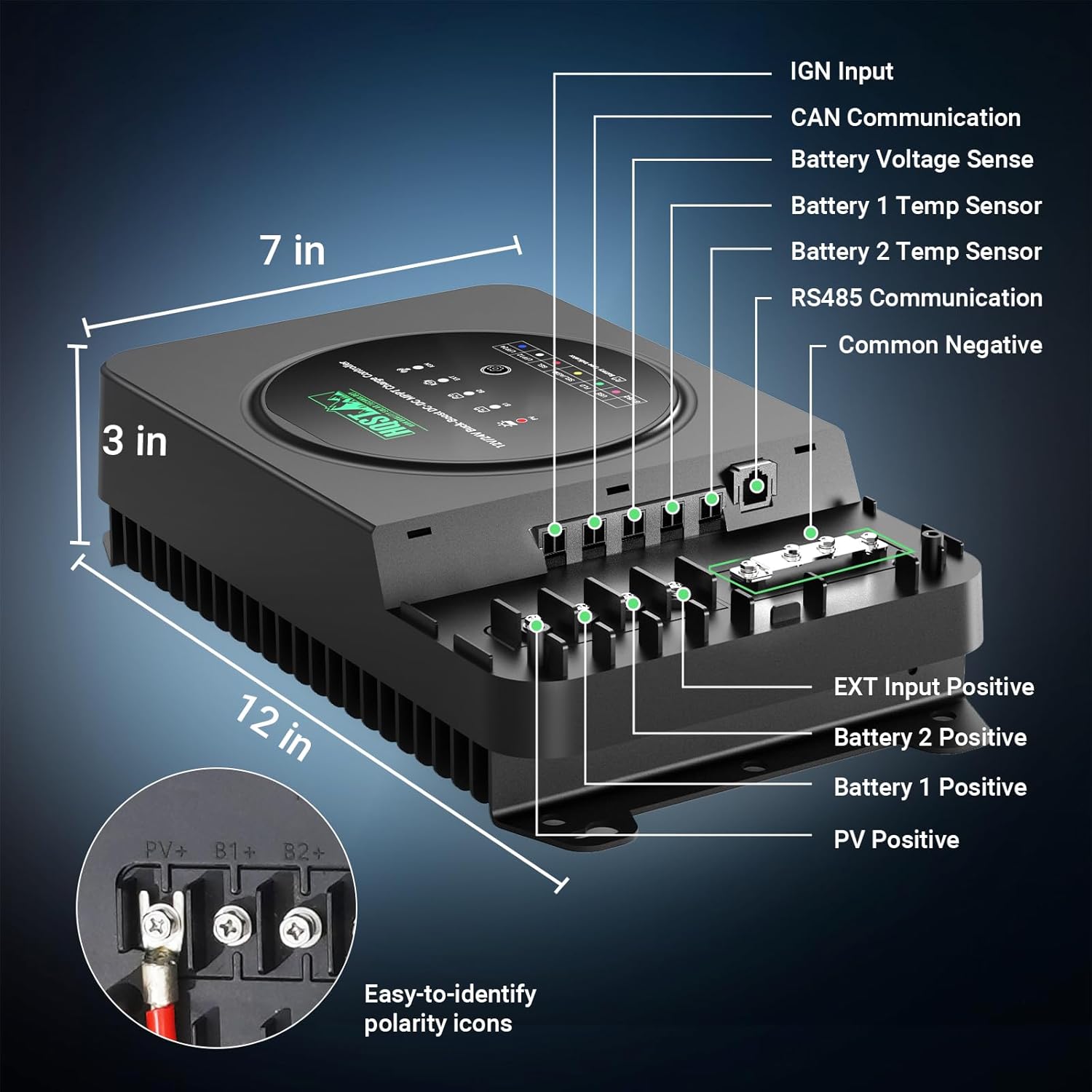 HQST 12V/24V 30A DC to DC Charger, Buck Boost Battery Charger, MPPT Solar Charge Controller, Dual Input Charger, with Smart Bluetooth APP Control, for LiFePO4, Sealed, AGM, Gel, Flooded Batteries