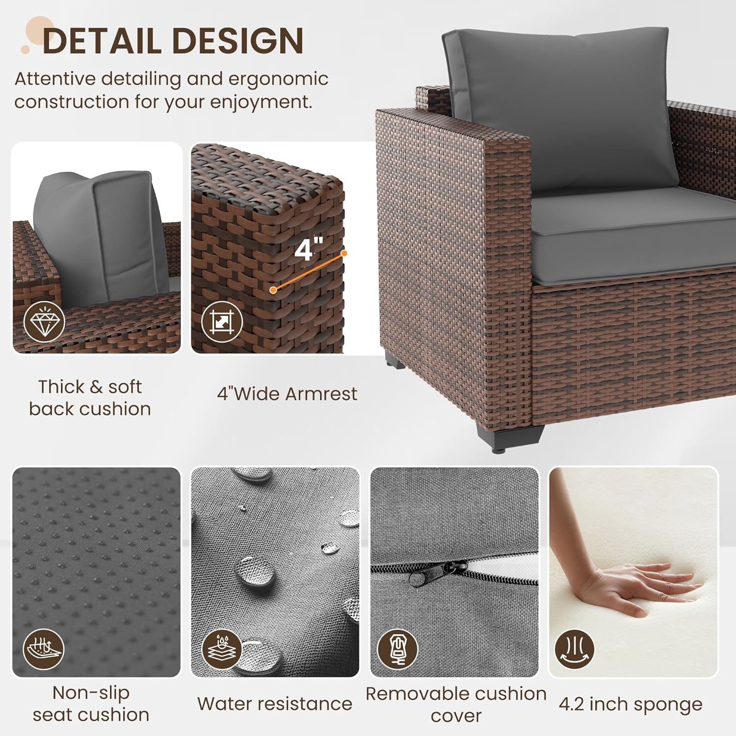 Patio Furniture Set with Fire Pit Table, 5 Pieces Outdoor Furniture Sets, Wicker Patio Conversation Sets w/Waterproof Covers for Backyard, Porch, Balcony, Poolside Dark Grey