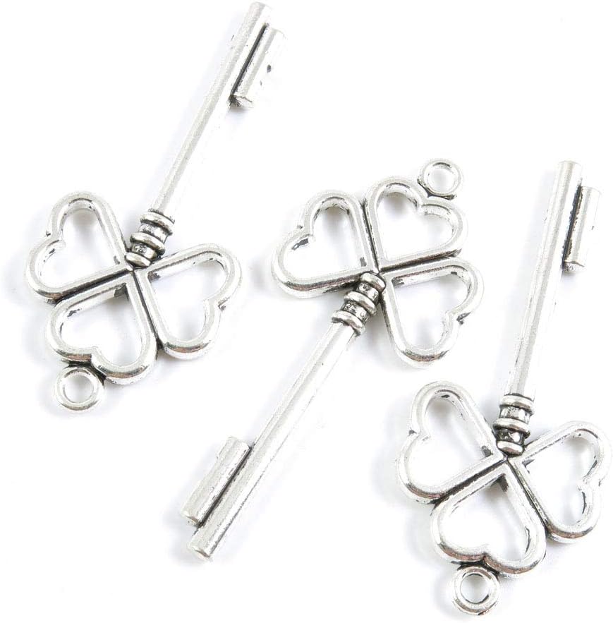 400 Pieces Antique Silver Tone Jewelry Making Charms Crafting Beading Craft Y1WX7 Clover Skeleton Key