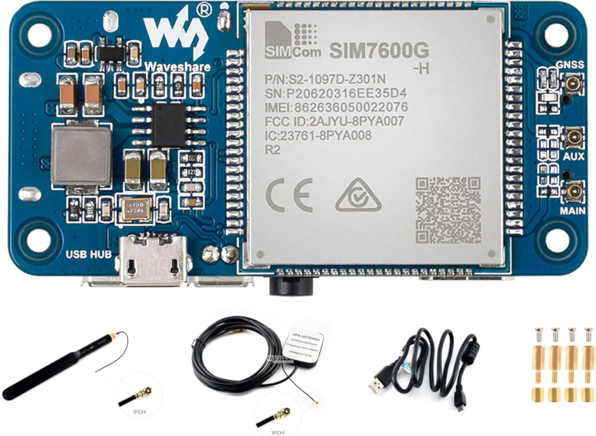 Waveshare SIM7600G-H 4G HAT for Raspberry Pi & PC, LTE Cat-4, Global Band, 4G/3G/2G, GPS, USB Connectivity