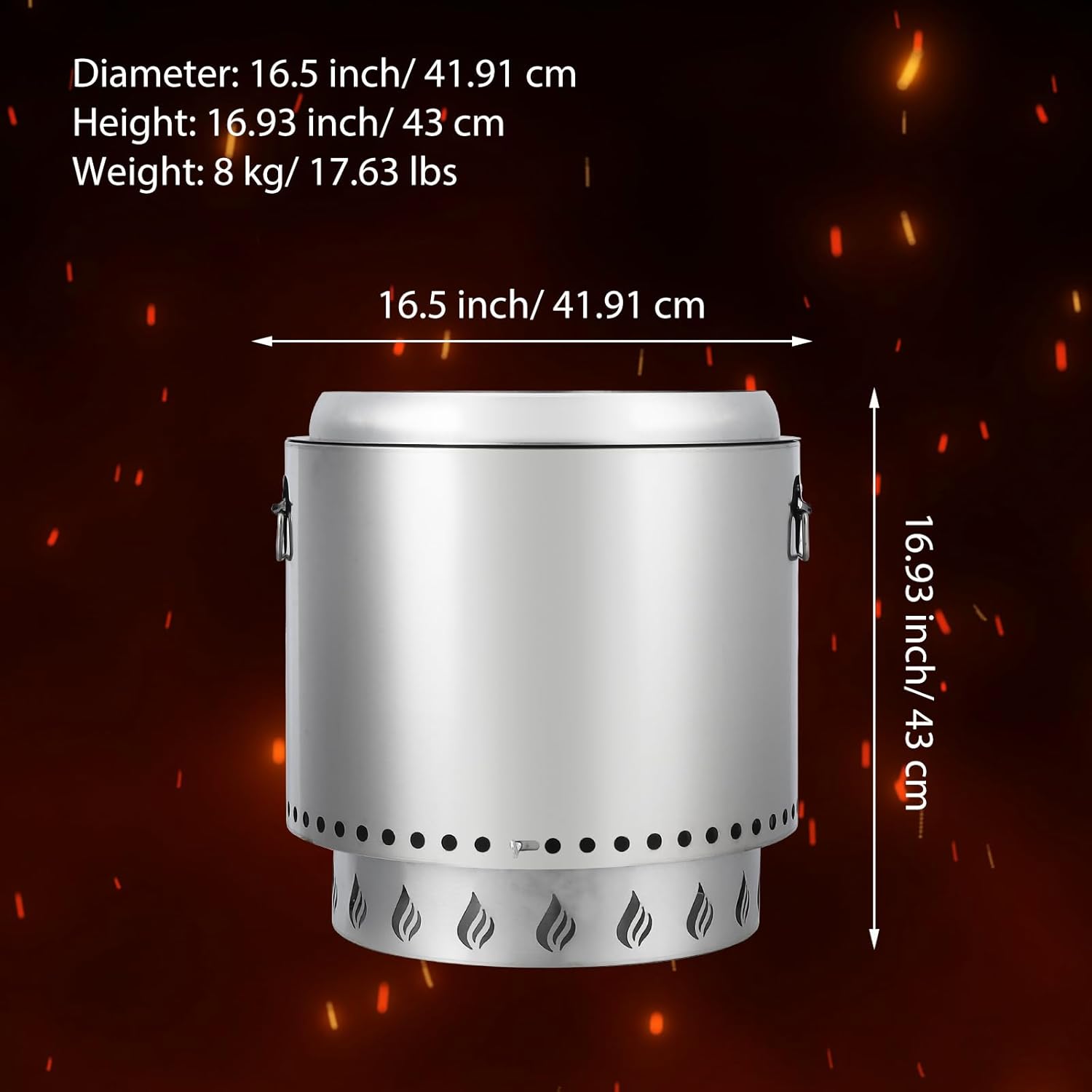 Smokeless Fire Pit, 16.5 Inch Portable Outdoor Firepit, Stainless Metal Steel Wood Burning Fireplaces with Removable Ash Pan and Poker, for Outside Bonfire Backyard Patio Camping