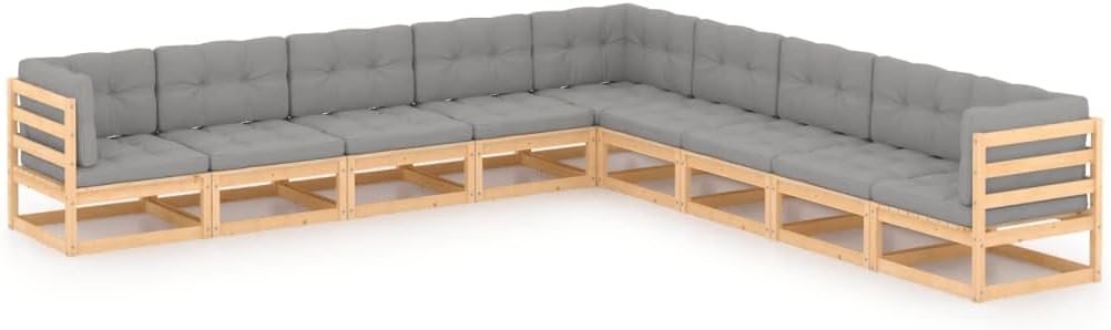 Patio Set 9 Piece Patio Lounge Set with Cushions Solid Wood Pine