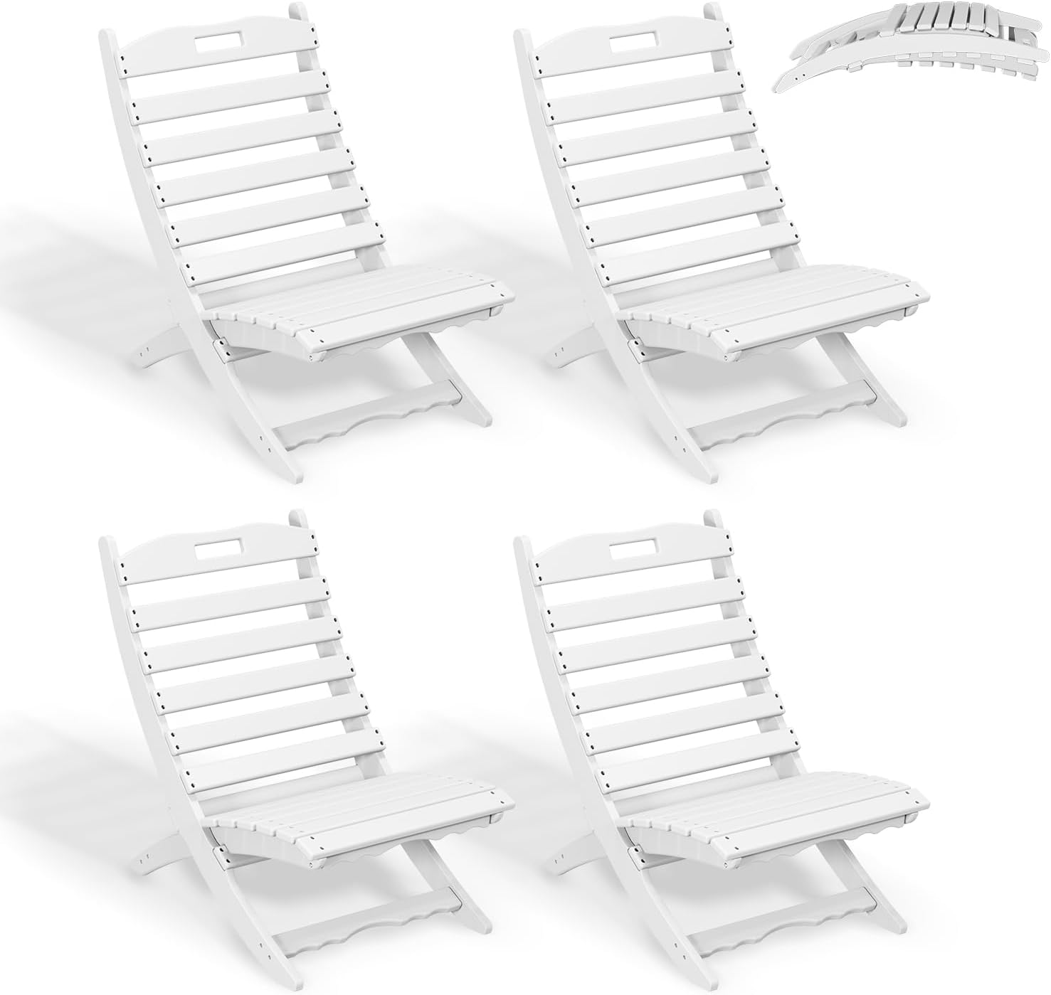 GREENVINES Folding-Xavier-Chairs Set of 4 | Wave | Portable Adirondack-Chair | HDPE Plastic | All Weather Fire-Pit Chair | White | for Beach Outdoor Deck Poolside Garden Patio Porch Fishing