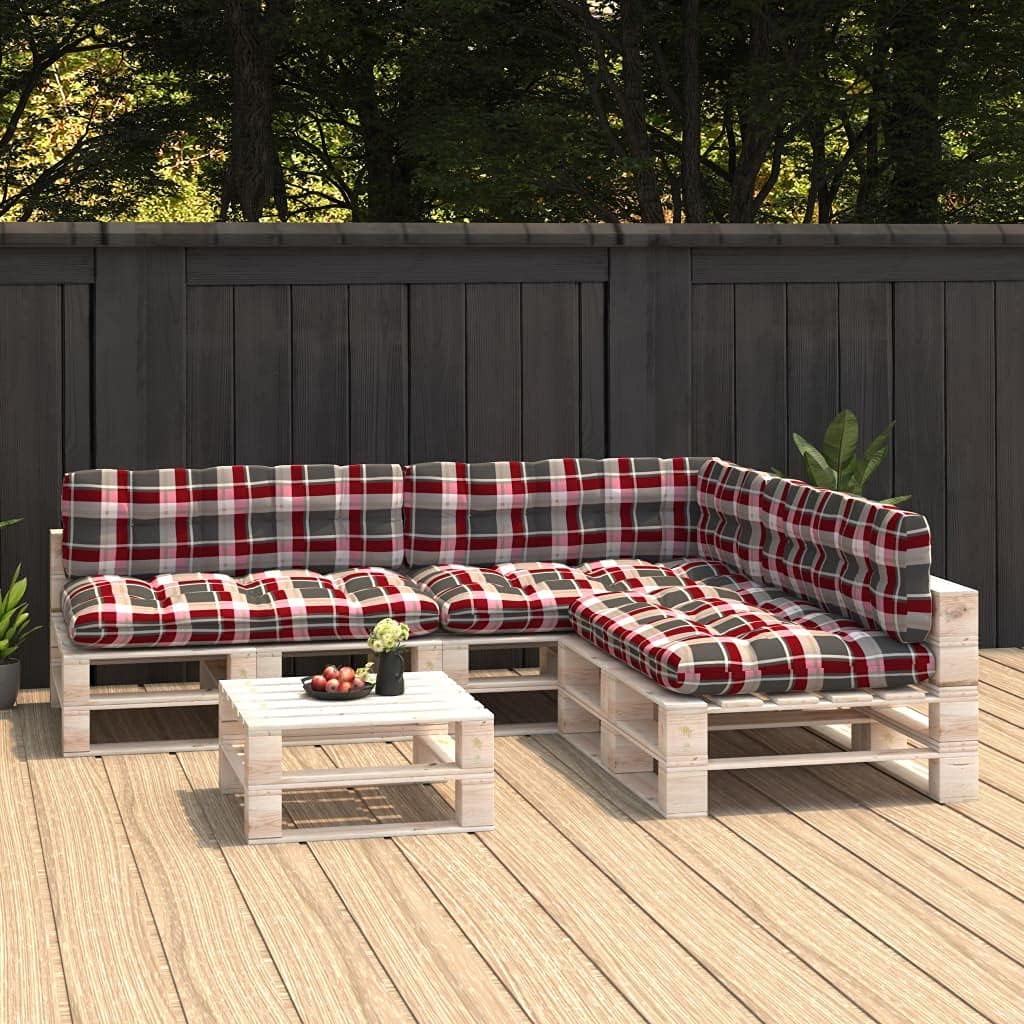Pallet Sofa Cushions 7 pcs Red Check Pattern Patio Furniture Accessories, Cushions