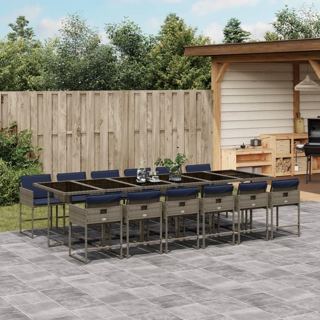 13 Piece Patio Dining Set with Cushions Gray Poly Rattan,Stylish Outdoor Dining Set for Patio and Garden Comfort Furniture Sets for Patio, Lawn & Garden