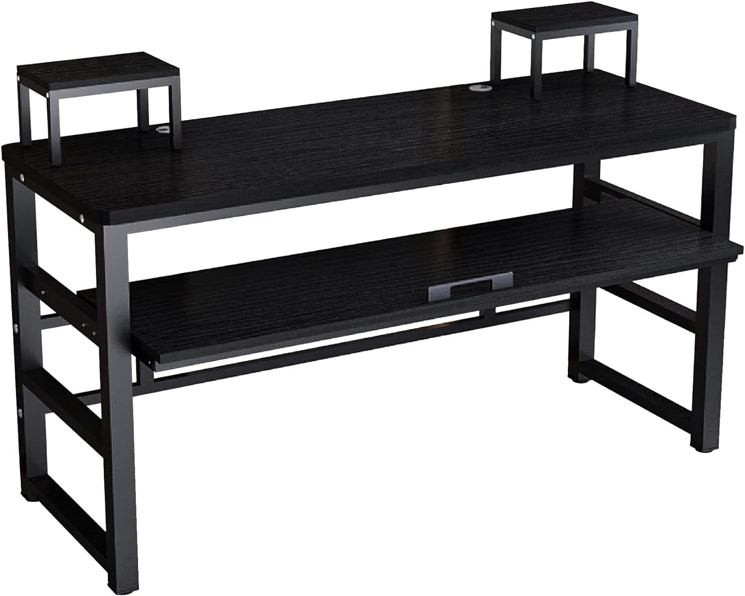 Music Studio Recording Desk with 1 Piano Keyboard Tray, Music Production Workstation, Home Office Furniture Wooden Table (Black Board + Black Frame, 63 inches)