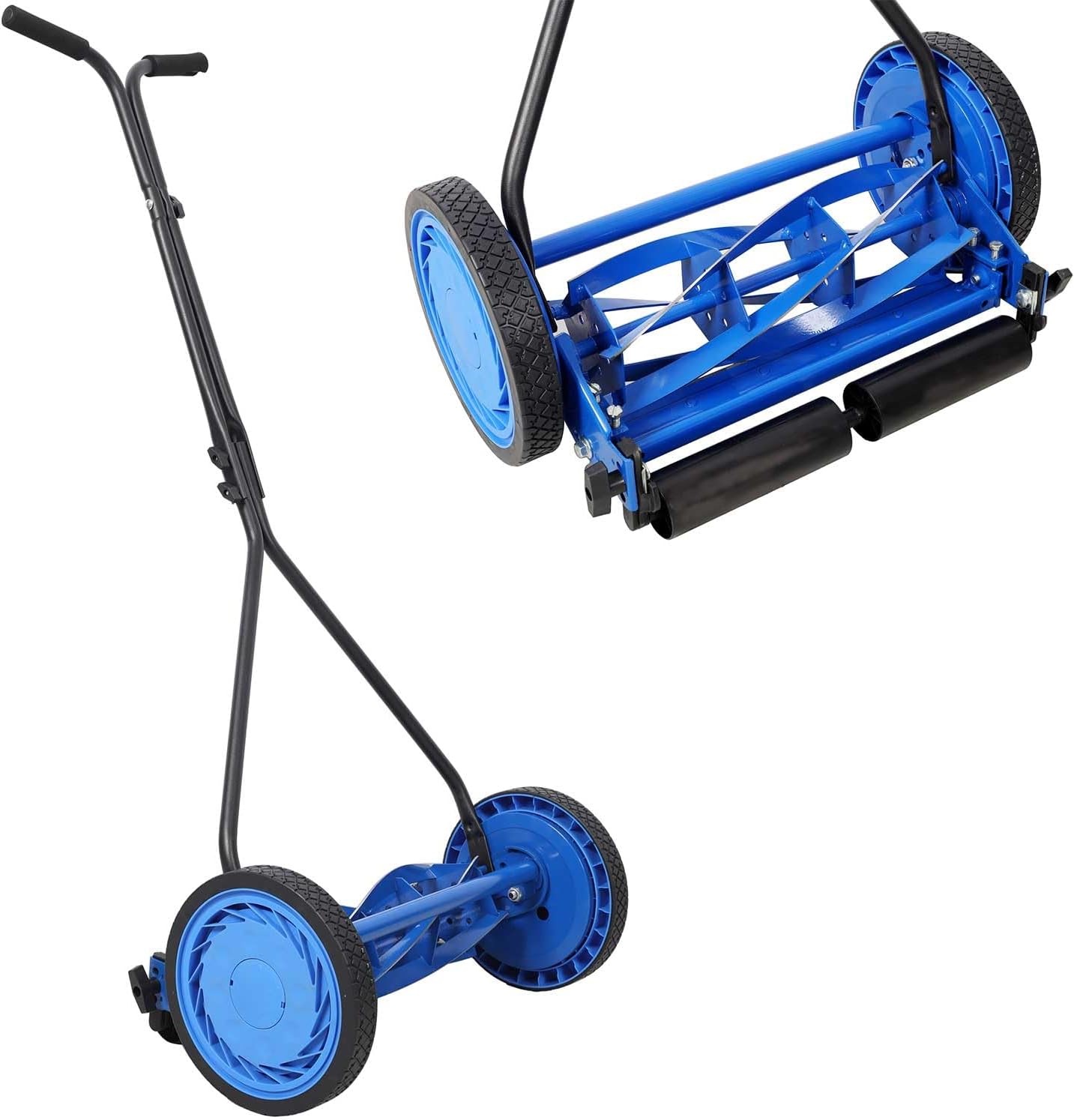 16-Inch Push Reel Lawn Mower, 5-Blade Hand Manual Grass Cutter with Adjustable Cutting Height (0.5