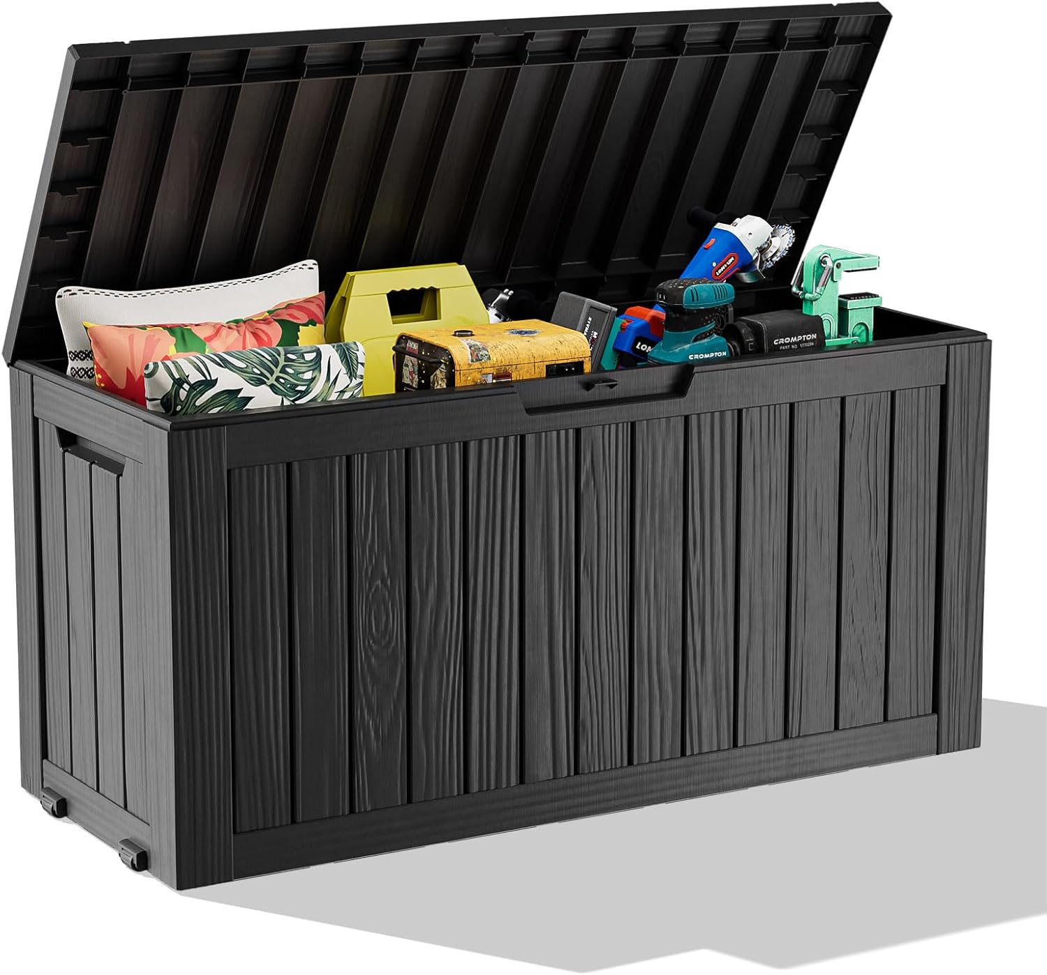 Vixzen 75 Gallon Resin Deck Box, Lockable Outdoor Storage Box for Patio Cushions Storage Furniture,Garden Tools, Pool Supplies, Weatherproof and UV Resistant（Black，75 Gallon）