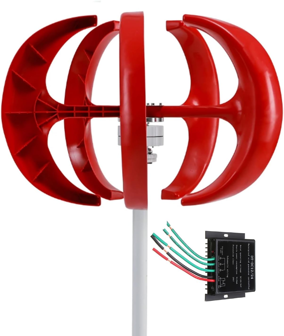 1000W Wind Turbine Vertical Permanent Maglev Generator,12V 24V 48V with Charge Controller Applicable Emergency Power Generation-5 Blades (Red)