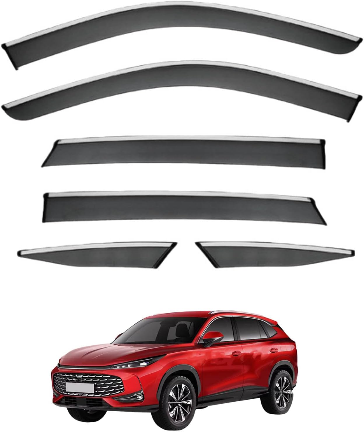 Window Deflectors for MG HS MK2-15FDE 2025+, Sun Rain Guard Window Visors Vent Shades with Bright Stripes Car Accessories,6PCS