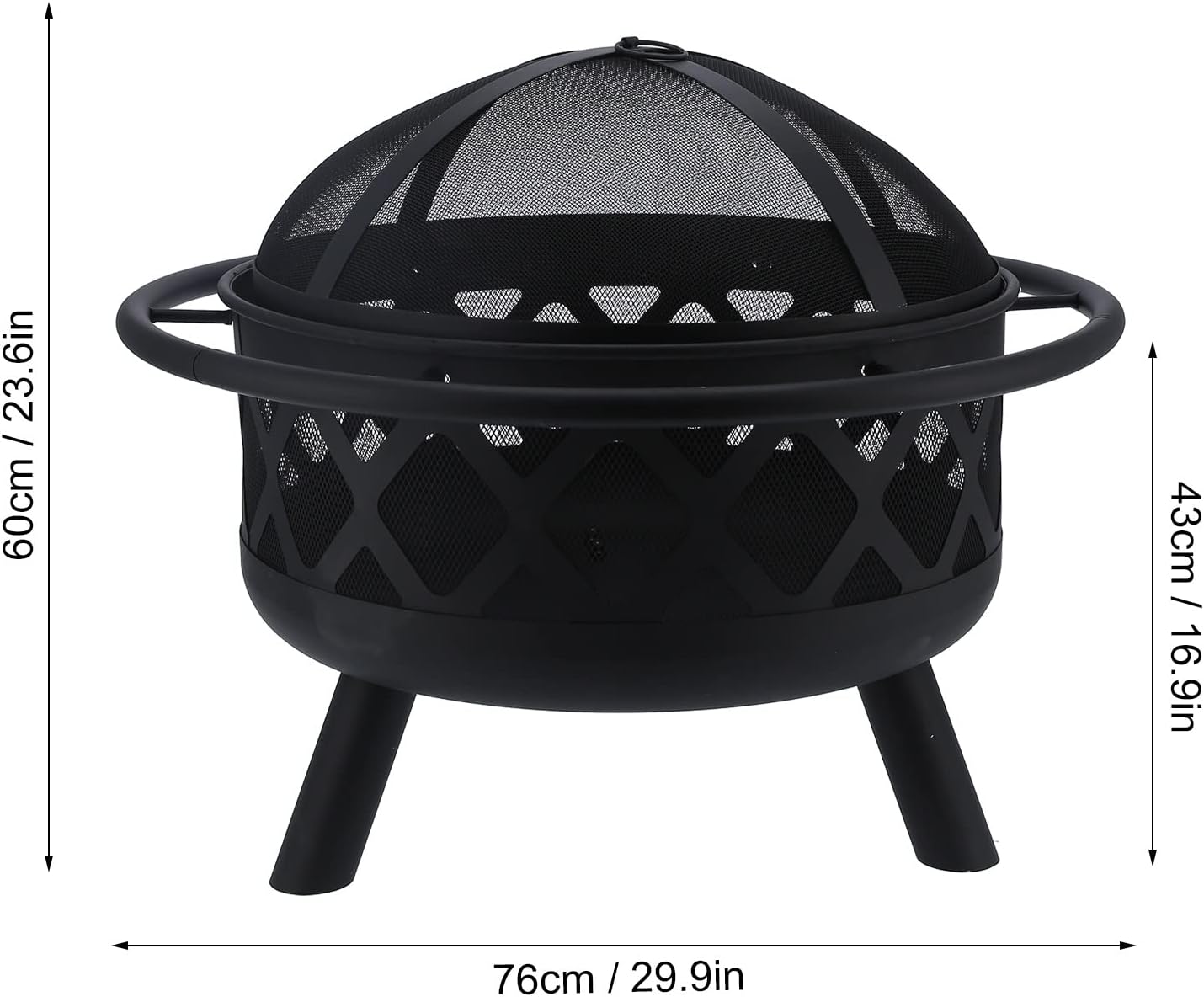 Round Wrought Iron Fire Pit Wood Burning Fire Pit Fireplace for Outdoor Patio Backyard Firepit