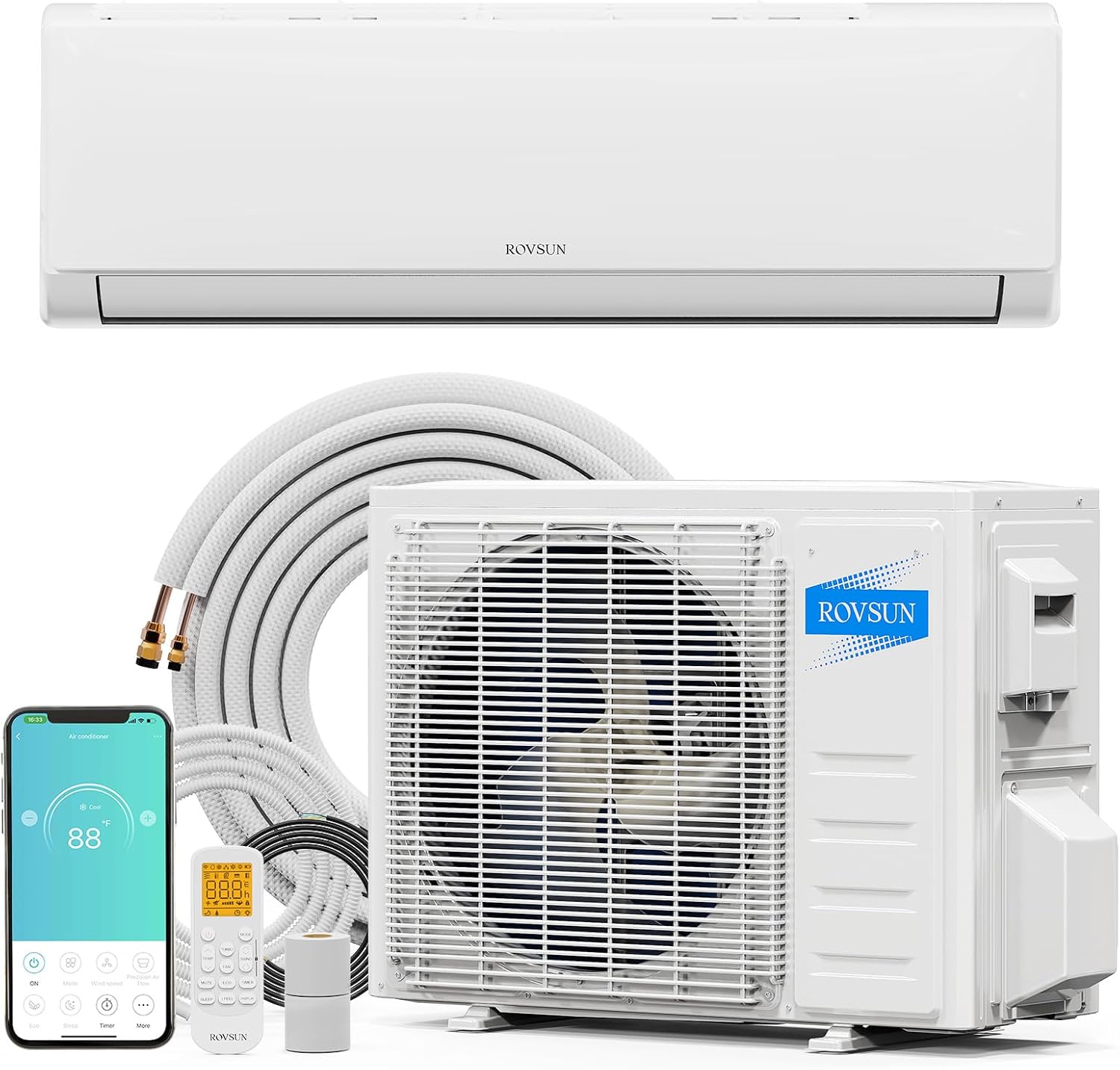 ROVSUN 24000 BTU Wifi Enabled Mini Split Air Conditioner & Heater with Inverter, 21 SEER2 Energy Saving 230V Ductless Split AC Unit with Pre-Charged Condenser, Heat Pump & Installation Kit