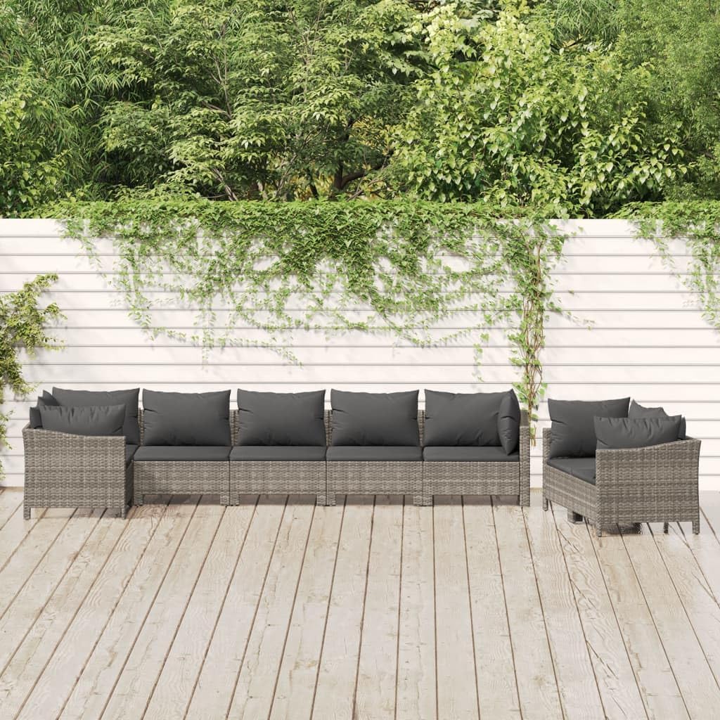 Patio Set 8 Piece Patio Lounge Set with Cushions Gray Poly Rattan