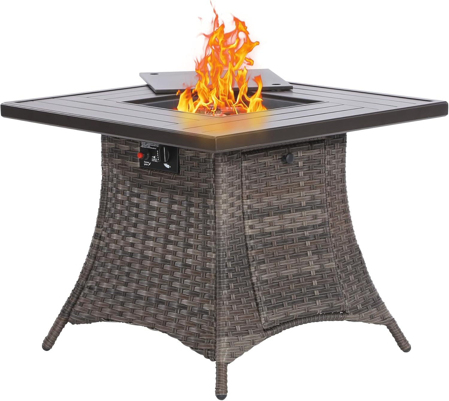 32” Fire Pit Table, 50,000 BTU Outdoor Wicker Patio Propane Firepit, 2 in 1 Propane Fire Pit for Patio, Deck, Backyard