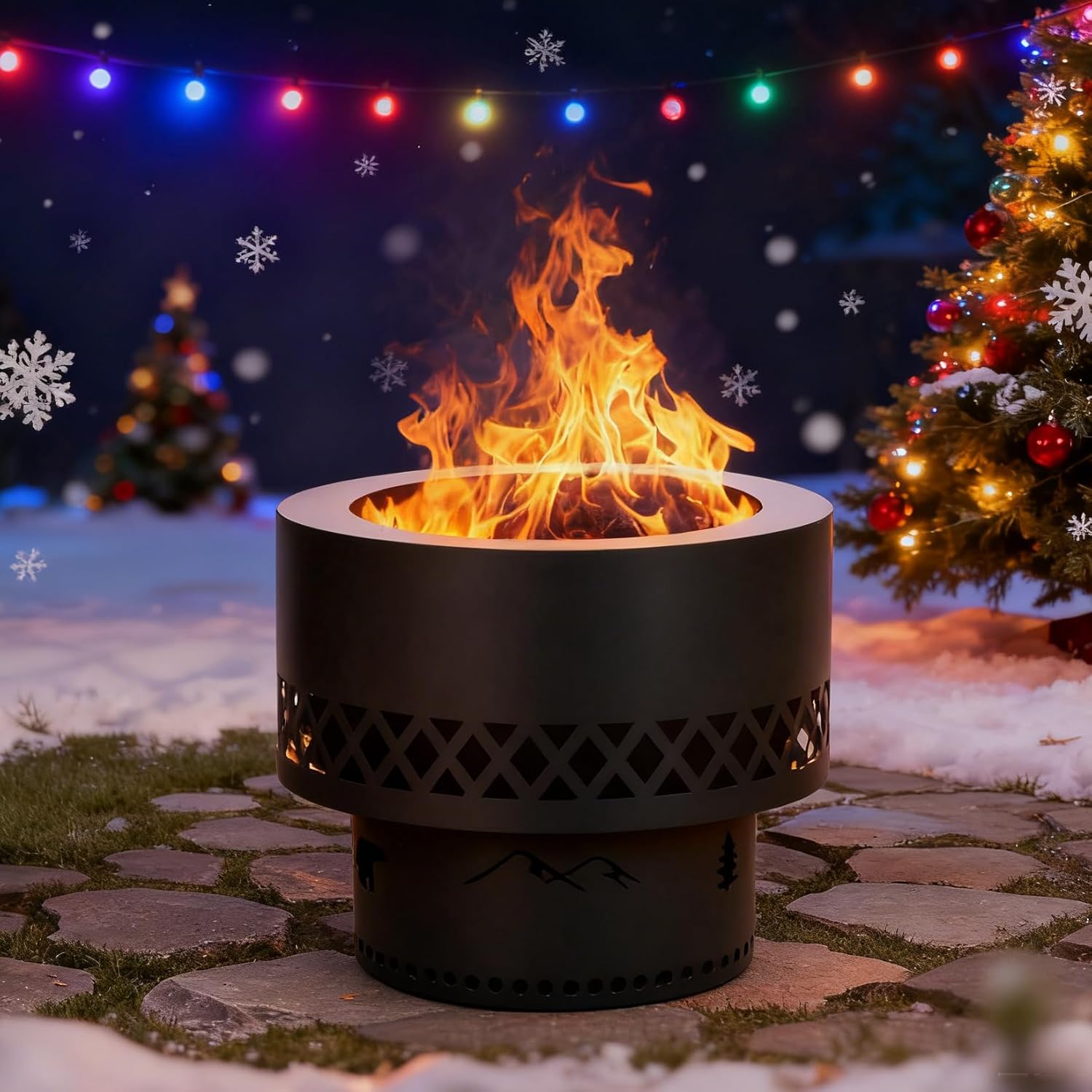 16In Smokeless Fire Pit - Wood Burning Firepit Table with Removable Ash Pan & Dust Bag, Outdoor Fireplace for Patio BBQ, Camping, Bonfire