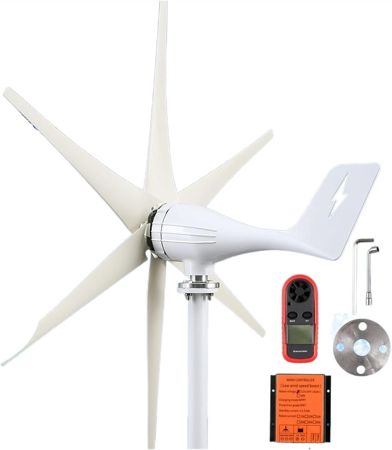 Wind Turbine Generator, Small Wind Turbine Free Energy 3kw 3000w 48v 24v 12v 6 Blades With MPPT/Charge Controller Windmills RV Yacht Farm For Home Use for Boats, Gazebos, Chalets, or Mobile Homes(Wind