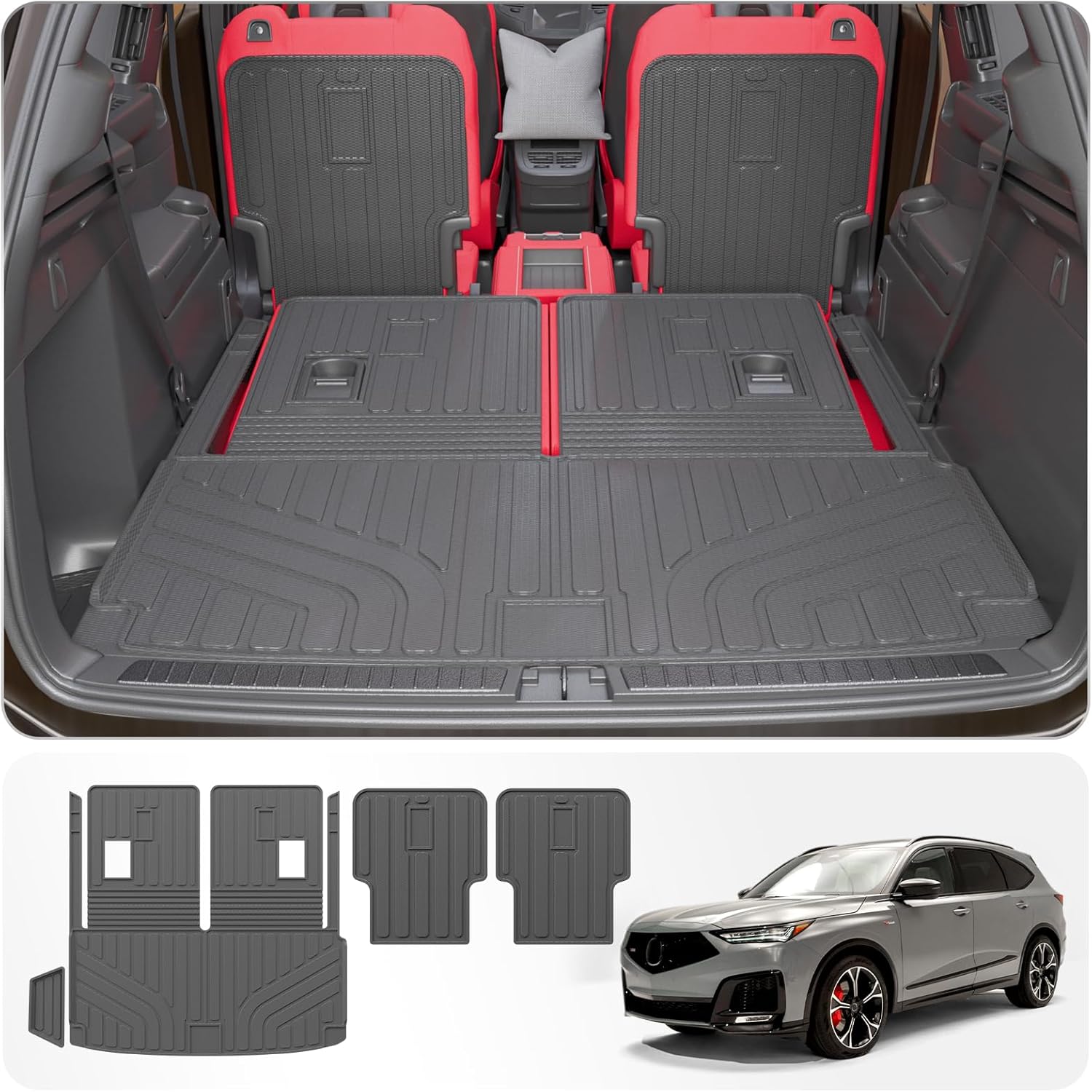 Cargo Mat Compatible with 2022-2025 2026 Acura MDX (NOT for Type S) Cargo Liner Trunk Liner Trunk Mat Kick Mat Back Seat Cover 2024 MDX Accessories (2nd&3rd Row Backrest Mats+Trunk Mat)