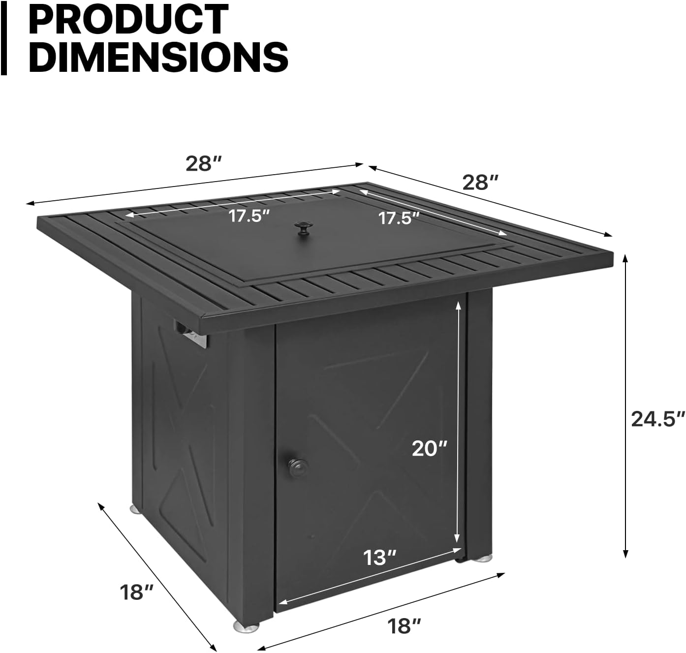 MoNiBloom 28 in Fire Propane Pit Tables 50000 BTU Square Outdoor Firepit Tabletop with Quick Manual Ignition and Lid for Garden Courtyard Patio Balcony, Gray