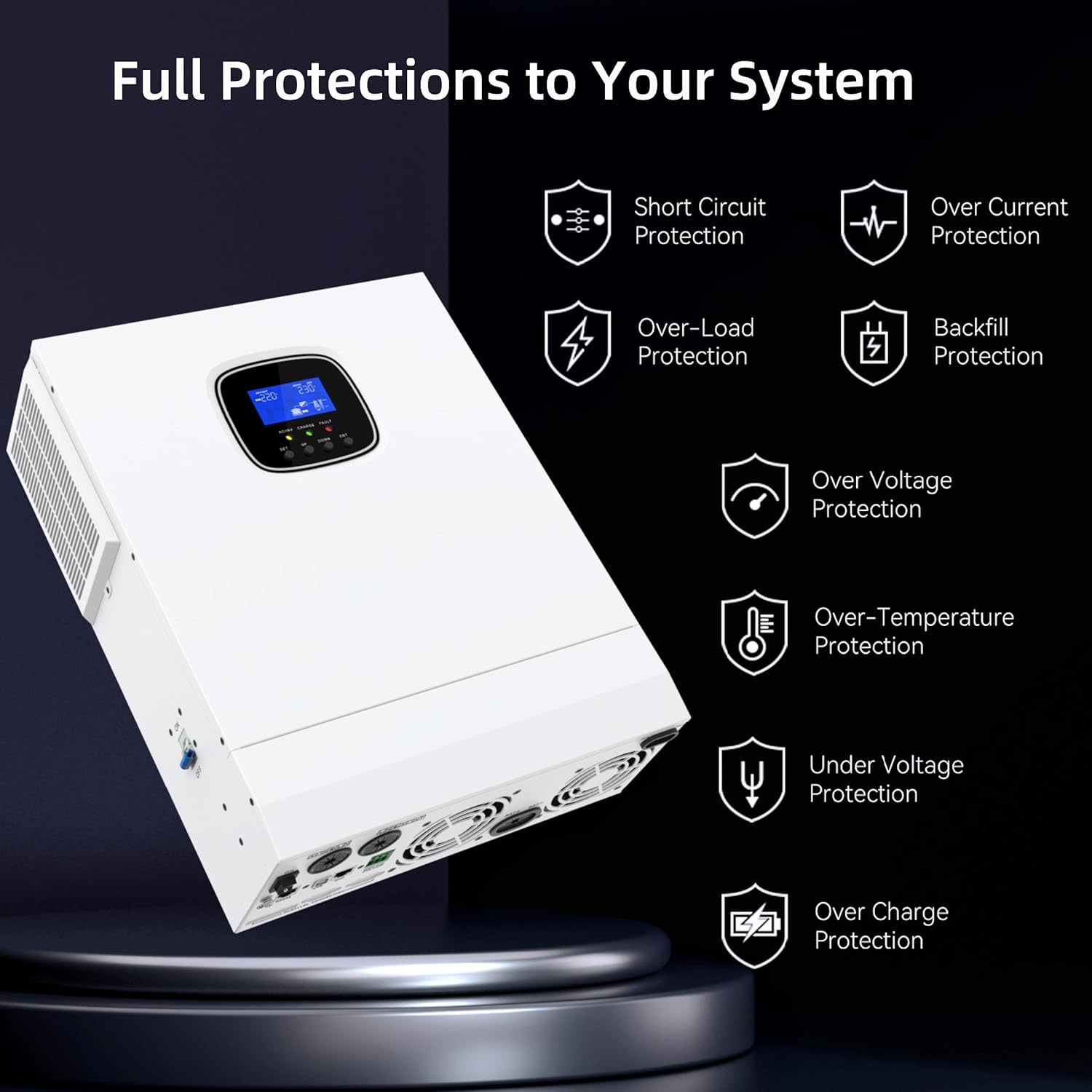 5000W Hybrid Solar Inverter 48VAC to 110V/120VAC, Built-in 80A MPPT Solar Charge Controller, Max.PV Input 5500W, 500VDC, 22A, Work w/ 48V Lead Acid/Lithium Batteries, for Home,RV,Truck