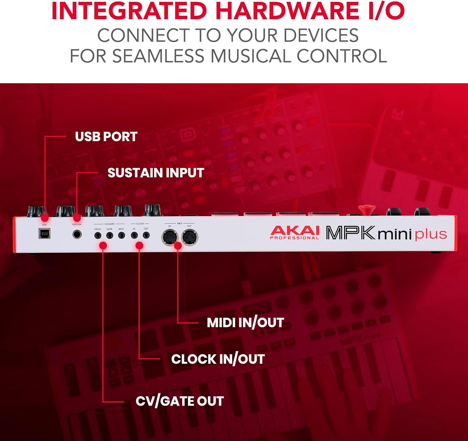 Akai Professional MPK Mini Plus - USB MIDI Keyboard Controller with 37 Mini Keys, 8 MPC Pads, Sequencer, MIDI/CV/Gate I/O and Native Instruments Sound Package, White Limited Edition