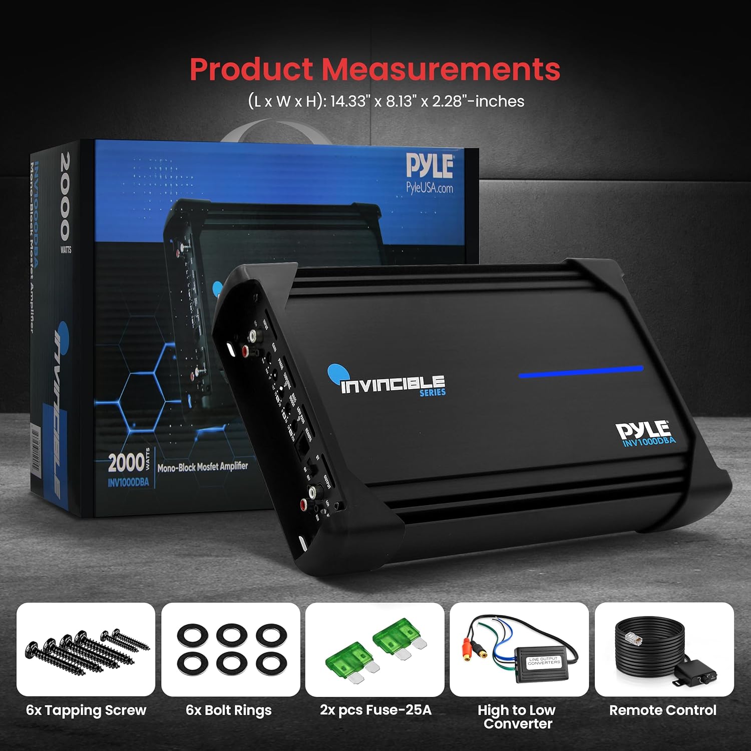 Pyle 1Channel 2000W Class D Car Audio System Amplifier, 14