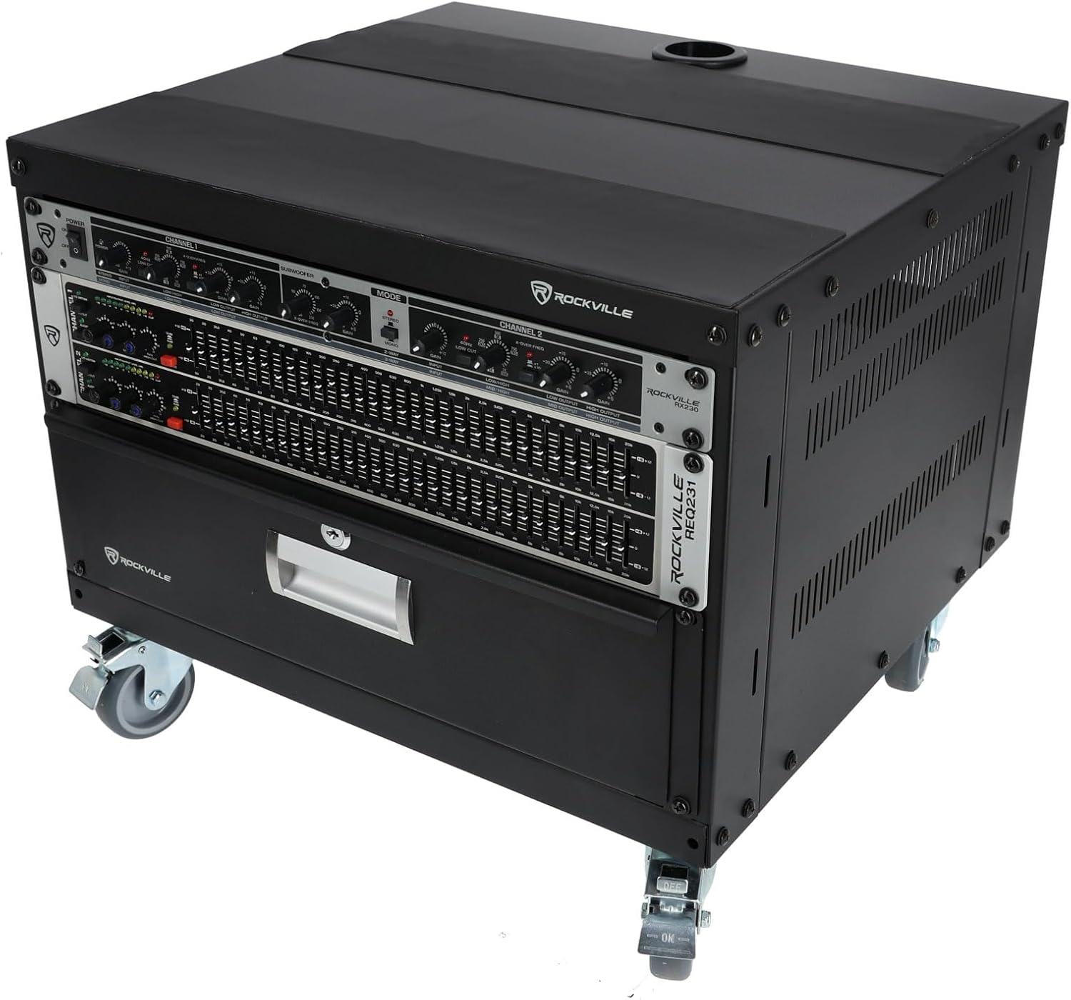 Rockville RR6U 6U Live Sound/Recording Studio Rack Case with Wheels, Reversible Rack Rails, Front & Rear Mounting, Cable Management Ports, 440lb Capacity