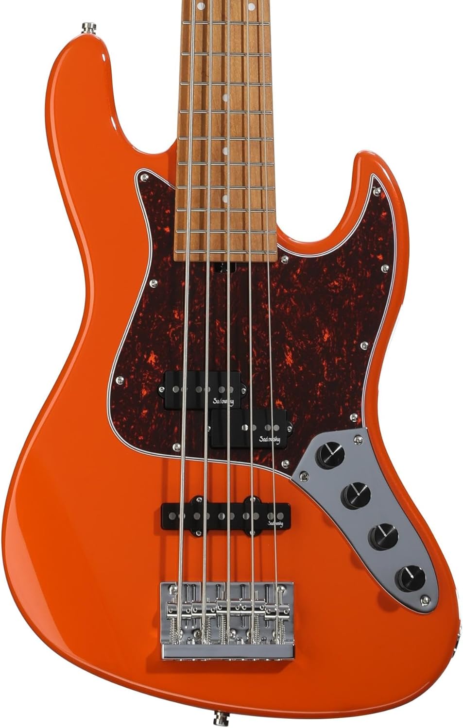 Sadowsky MetroExpress Hybrid P/J 5-string Bass Guitar - Solid Candy Apple Orange Metallic, Roasted Maple Fingerboard