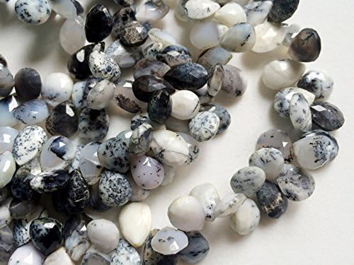 1 Strand Natural Dendrite Faceted Pear Beads, White & Black Gemstone Beads, Dendrite Necklace, 8x11mm, 4 Inch