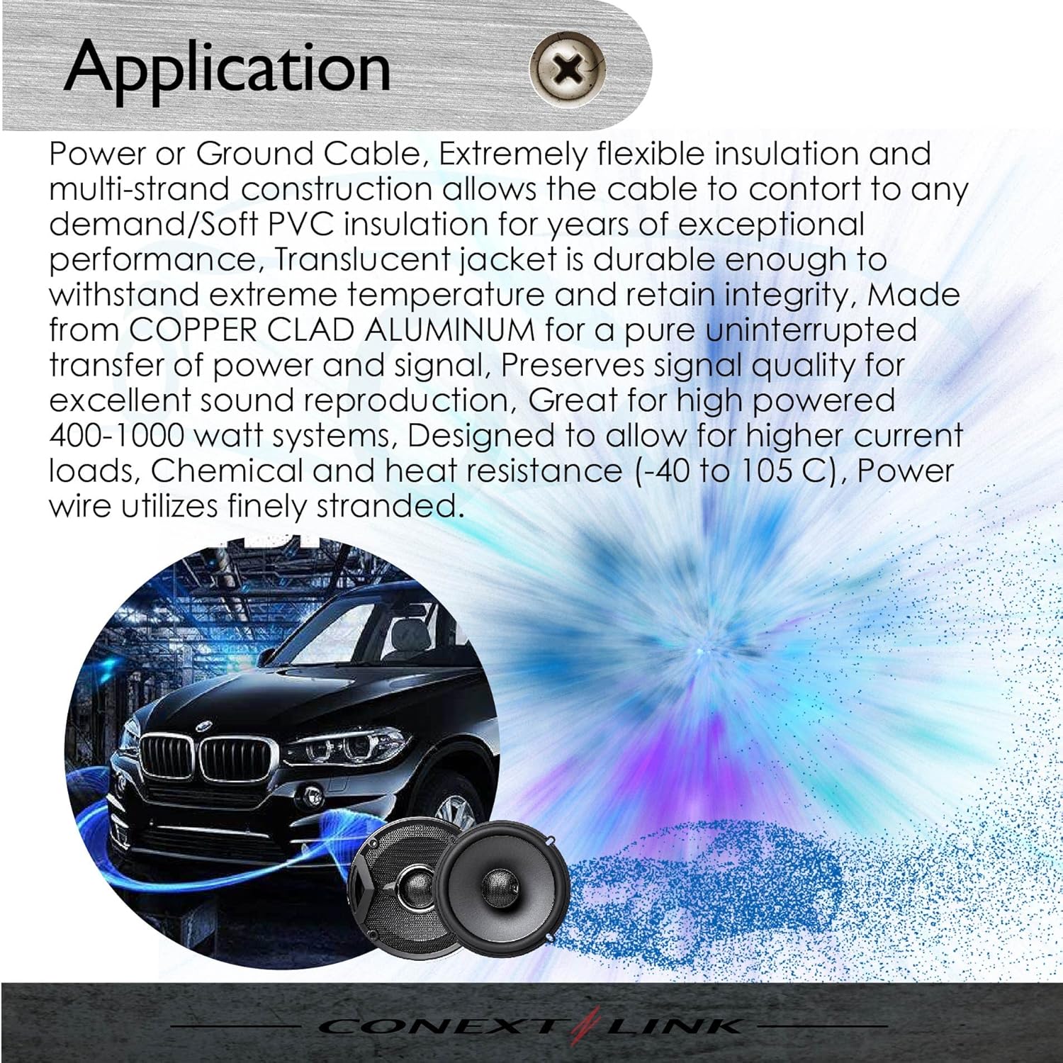 Conext Link 25 ft Frost Blue 1/0 Gauge Amplifier Power Ground Wire 0 GA Battery Cable