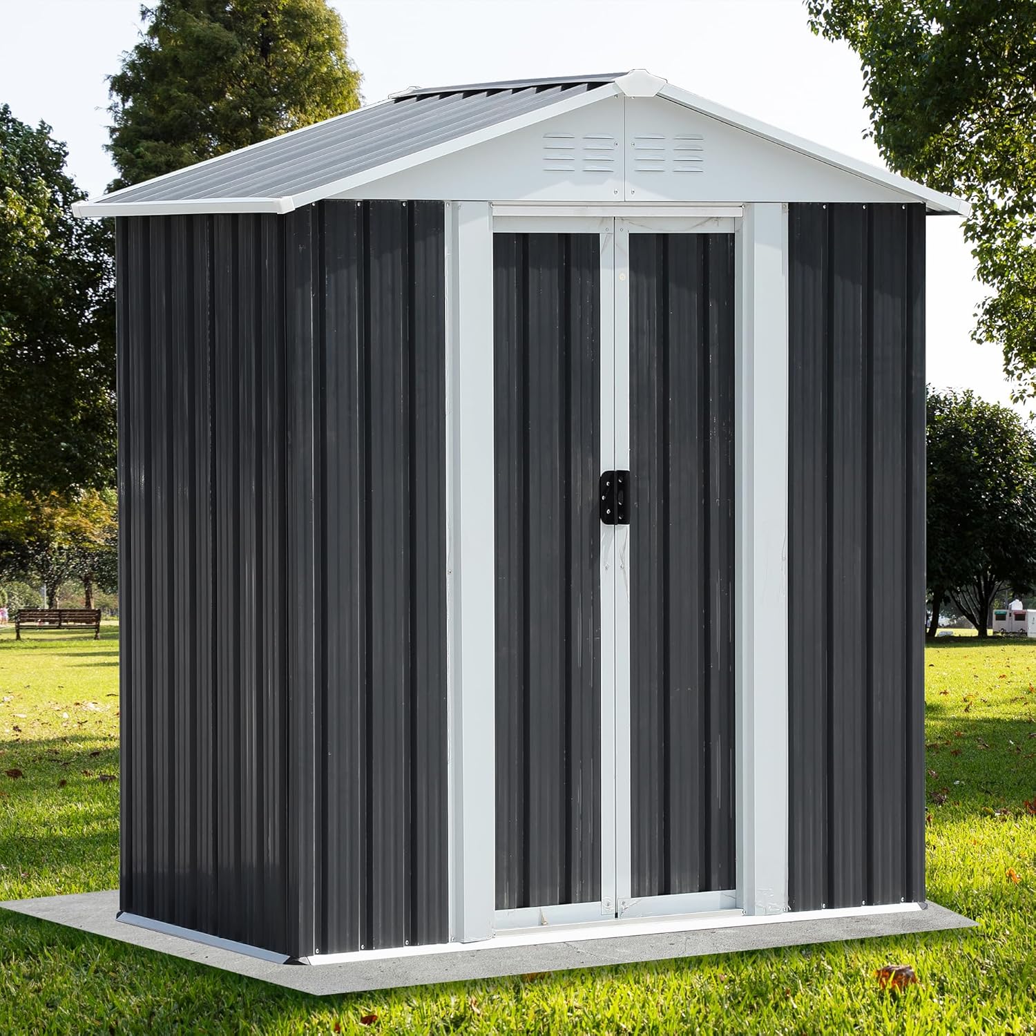 Metal Outdoor Storage Shed Waterproof Garden Tool Bike Sheds Kit Lean to Backyard Storage Building Cabinet House,New 5x3 FT Grey