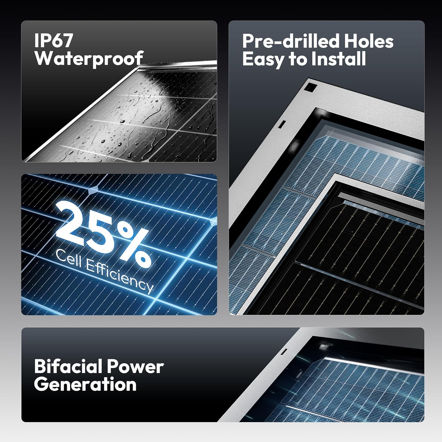 Epoch 400W Bifacial Solar Panels,N-Type 12/24 Volt Monocrystalline Solar Panel, High-Efficiency Waterproof Solar Module for RV Camping, Boat, Marine,Off-Grid[200w×2pcs]