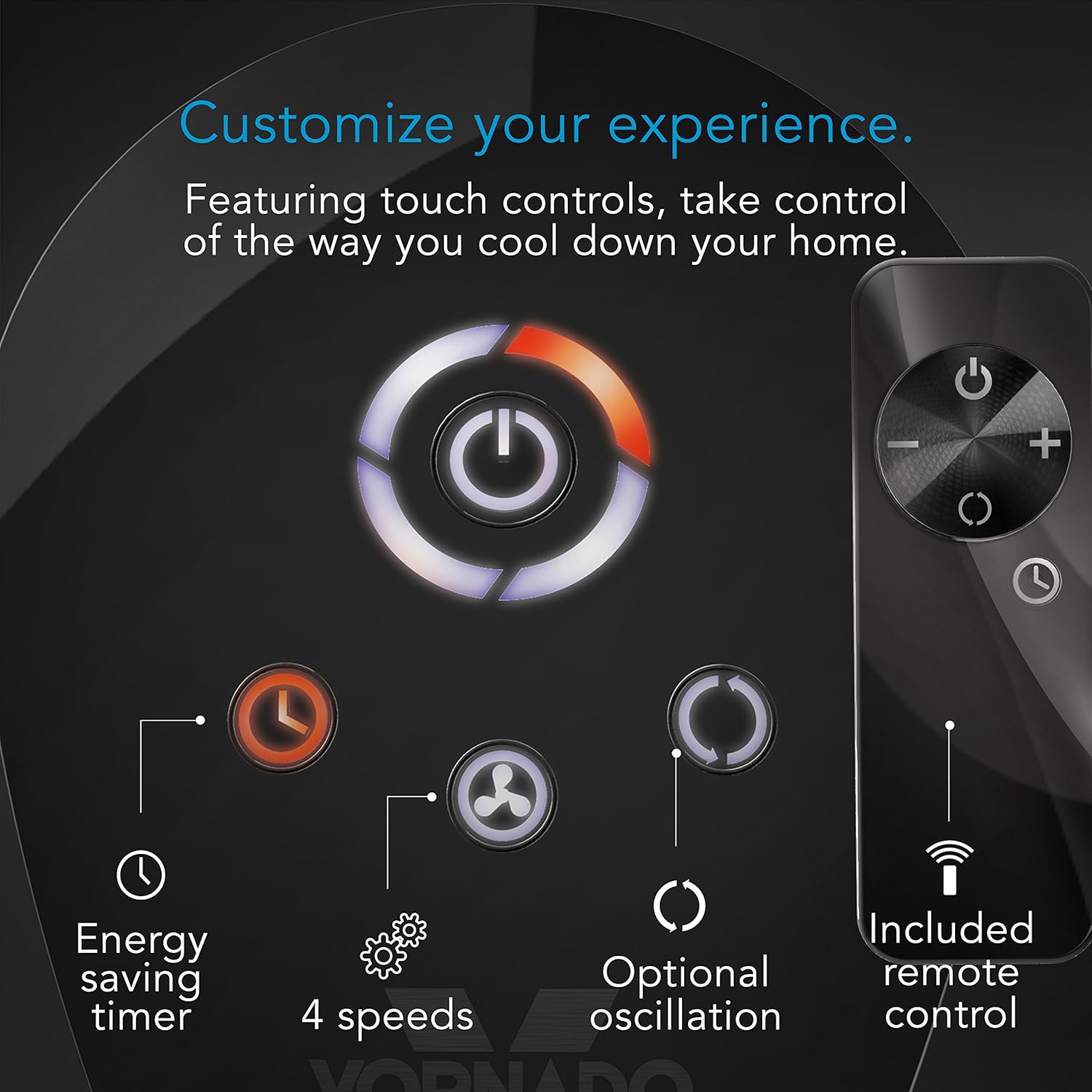 Vornado OSCR37 Oscillating Tower Fan and Air Circulator with Remote, Smooth Oscillation, Timer and Touch Controls, 37-Inch (Renewed)