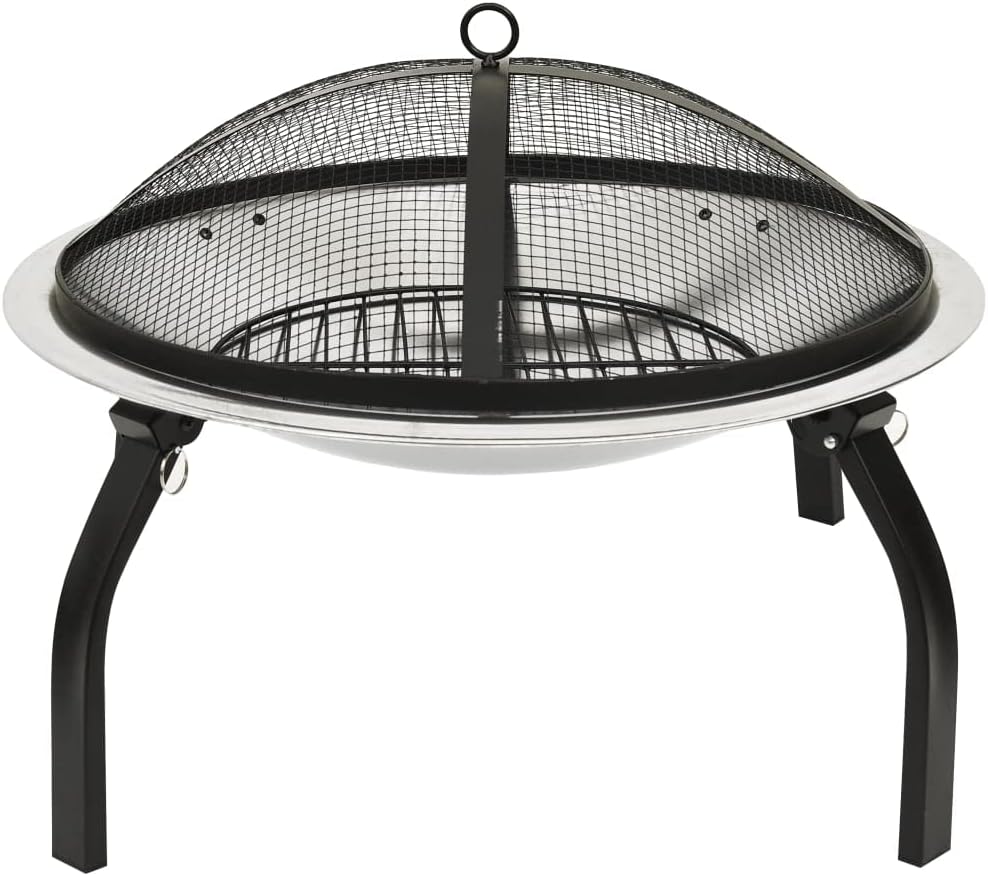 Small Outdoor Fire Pit,2-in-1 Fire Pit and BBQ with Poker,Fire Pit Cooking Grate,Patio Fire Pit,Fire Bowl,for Camping, Cooking, Tailgating, and Patio, 22