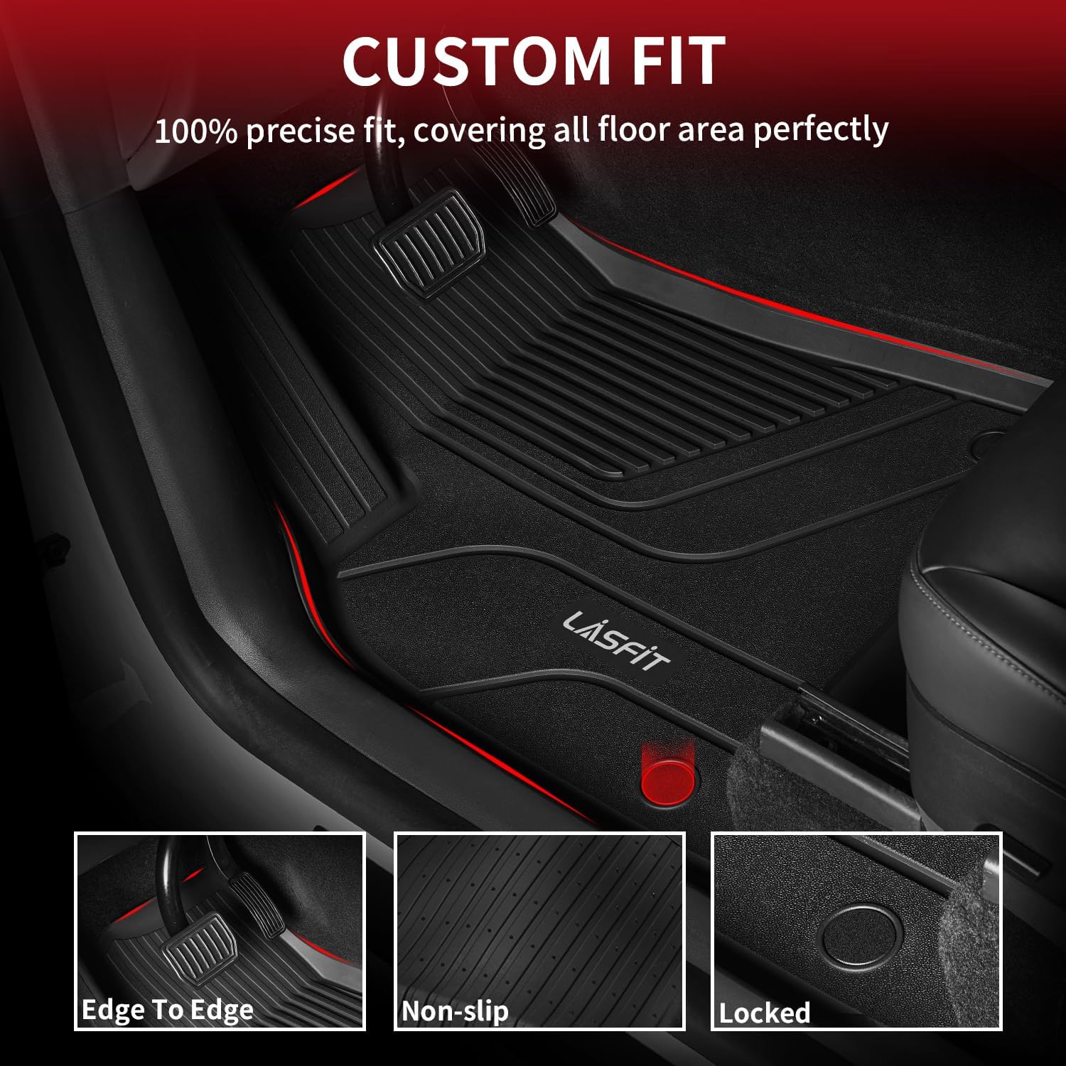 LASFIT 6PC Premium Extra Thick Floor Mats for Tesla Model Y 2025 2024 2023-2020 5 Seater | Custom Fit TPE All Weather | Model Y Accessories 1st & 2nd Row & Cargo Trunk Mats Full Set, Black