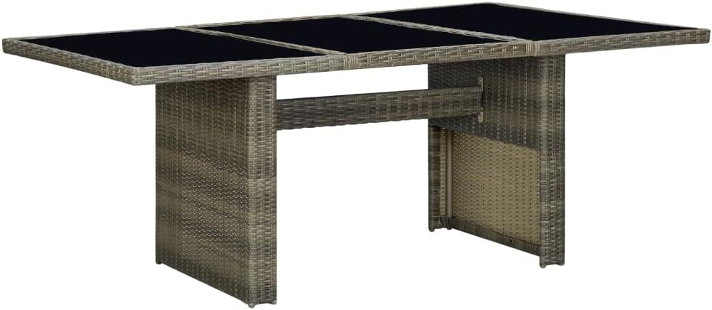 Patio Table Brown Poly Rattan and Tempered Glass,Modern Rattan Patio Table with Glass Top for Outdoor Dining and Conversation Outdoor Tables, Furniture & Accessories for Patio
