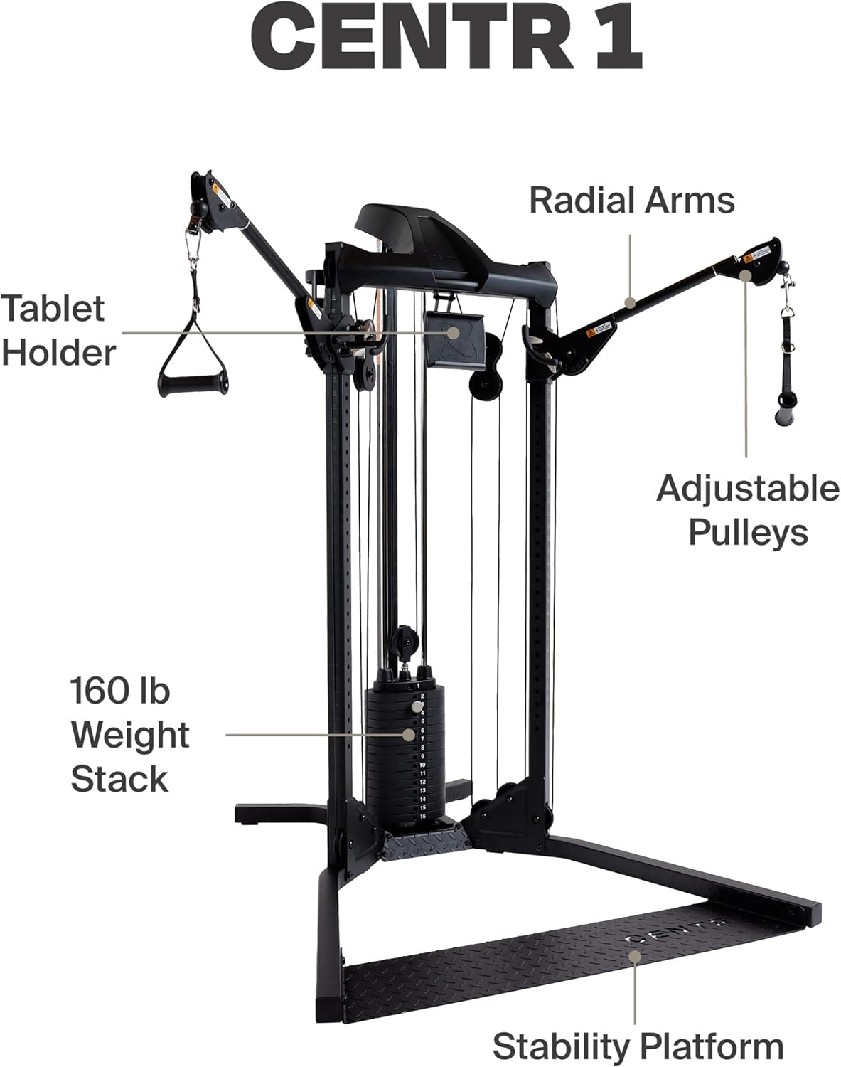 Centr Home Gym Functional Trainer - Multifunctional Cable Machine Home Gym System - Workout Weight Machine for Strength Training - Full Body Compact Exercise & Fitness Equipment Set