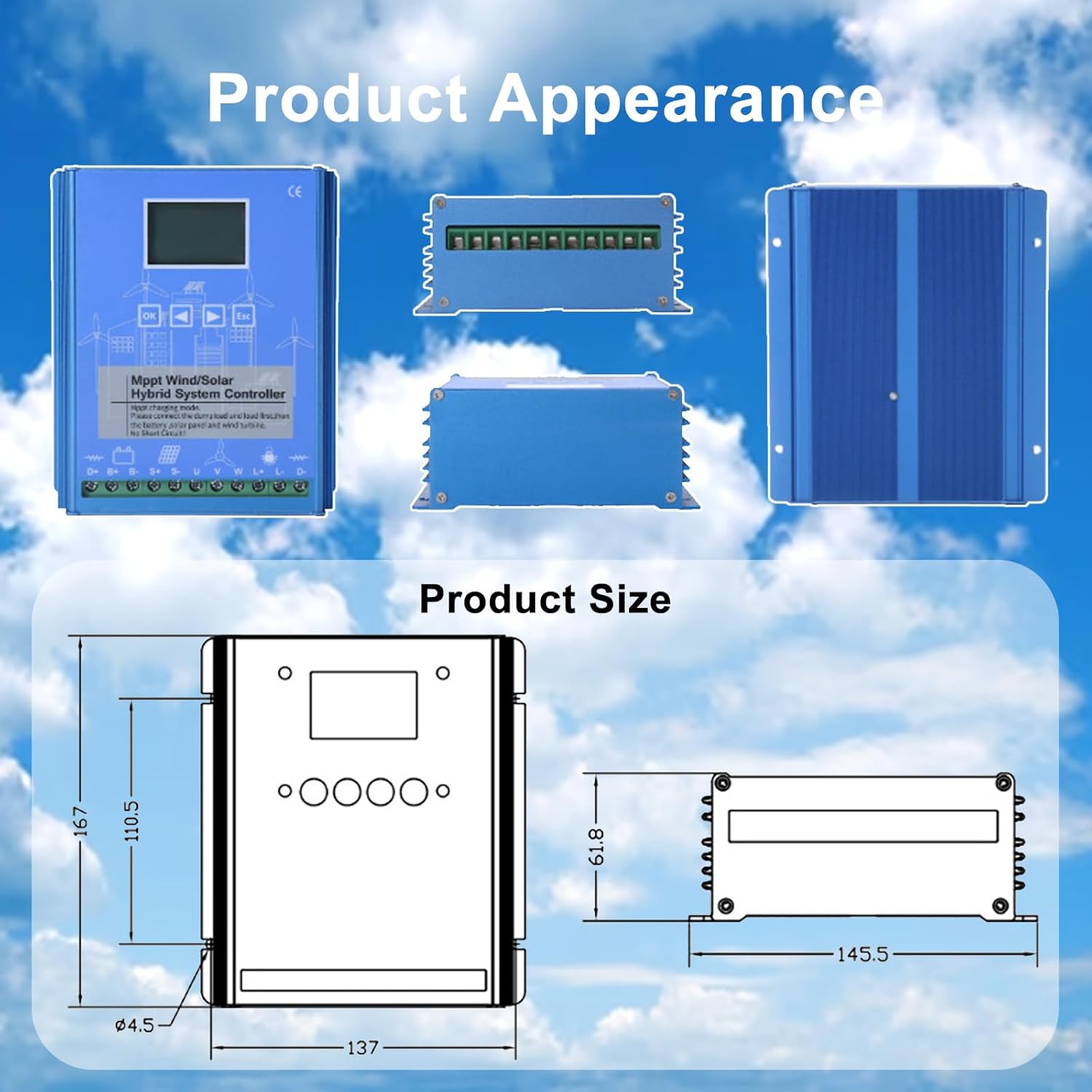 18000W MPPT Solar Wind Hybrid Charge Controller, 12V/24V/48V Charge Boost Regulator, for Wind Turbine & Solar Panels 24V/48V