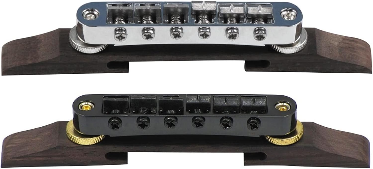 Tune-O-Matic Guitar Bridge & Rosewood Base for 6 Strings Bass Guitar, Chrome/Black Electric Guitar Bridge