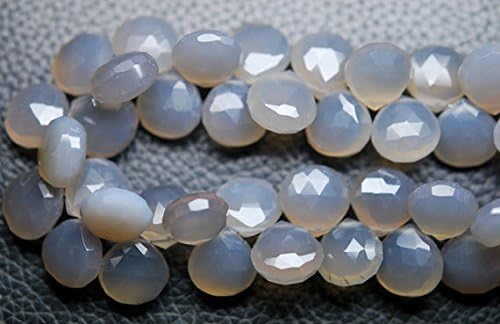 13 inch natural beads strand of 10-11mm faceted heart gray chalcedony gemstone briolletes beads for DIY jewelry - necklace, bracelet, earring, ring.