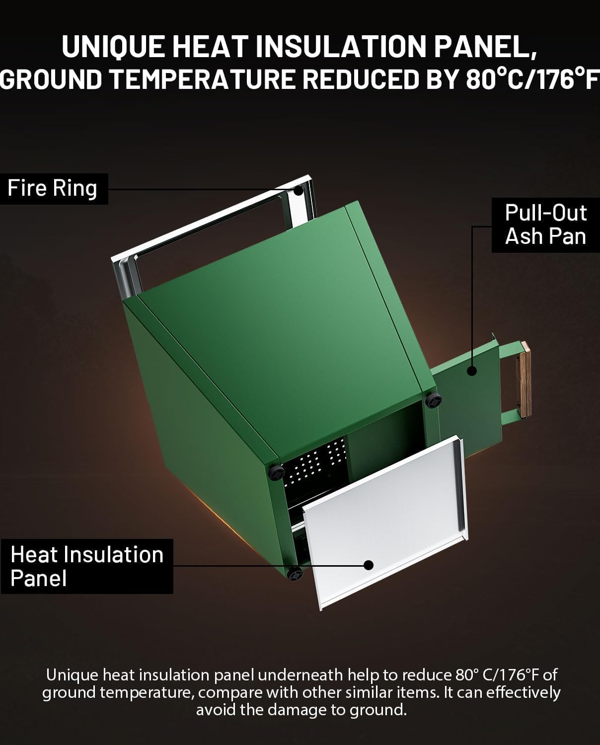 Smokeless Fire Pit, Portable Outdoor Firepits 28 inch, Carry Handle for Backyard Patio Camping Bonfire, Stainless Steel,Cyberpit One, Ideal for 4-8 People, 32.19 lbs, Green
