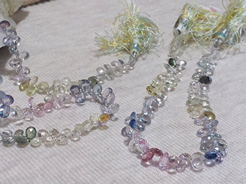 Natural AA Multi Color Umba Sapphire Faceted Pear Shape Flat Drop Beads, Corundum, Pastel Pink, Yellow, Blue, And Green 7mm x 5mm