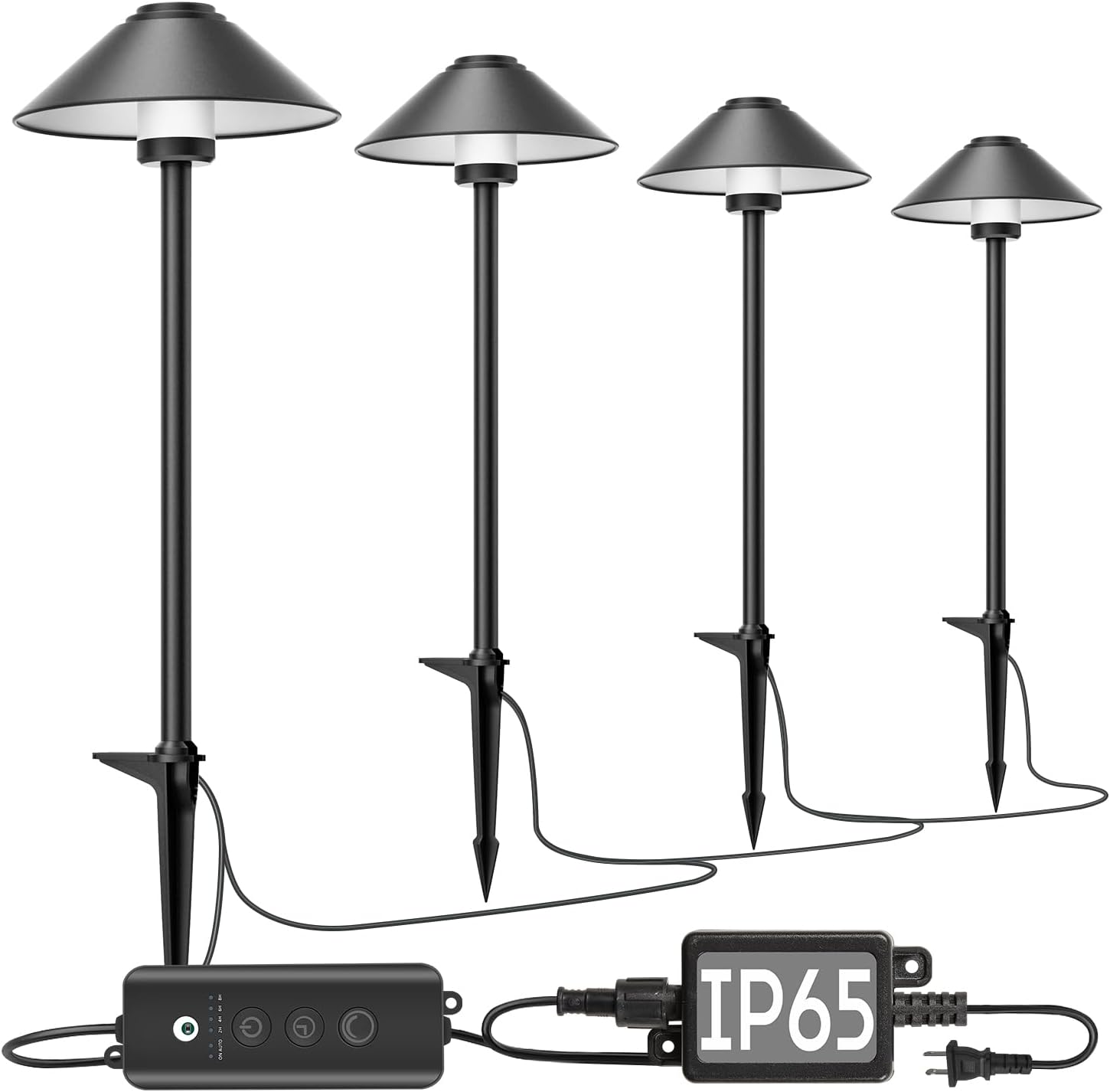 Banord 4 Pack Dusk to Dawn Outdoor Pathway Lights，Dimmable LED Landscape Path Lights, Timer & Memory Function, IP65 Waterproof Wired Low Voltage Landscape Lighting with Transformer