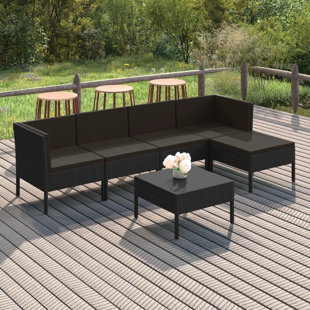 6 Piece Patio Lounge Set with Cushions Poly Rattan Black,Premium Outdoor Patio Lounge Set: Durable and Comfortable for Garden Relaxation Patio Furniture, Outdoor Furniture Sets