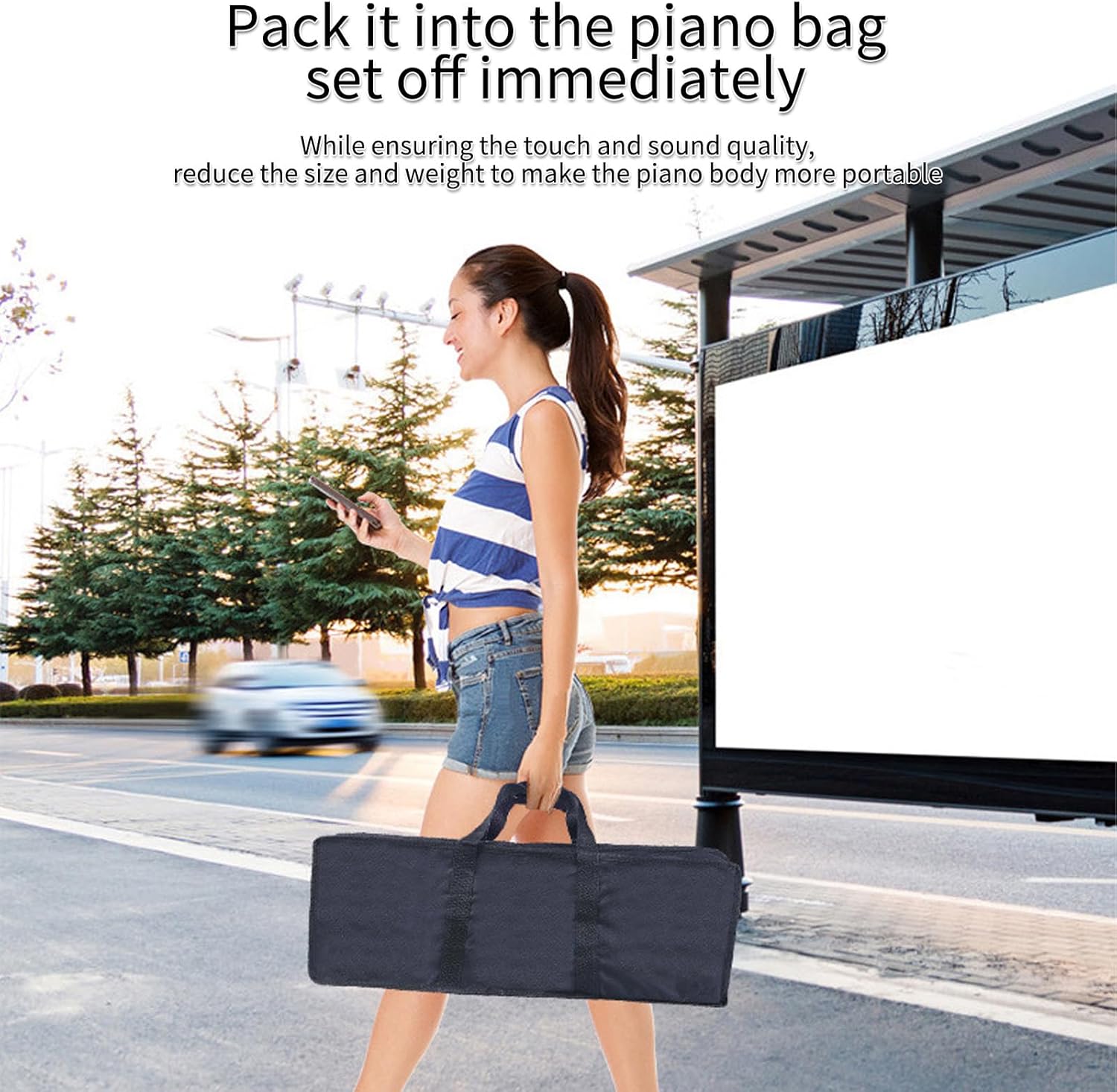 61-Key Foldable Electronic Piano Multifunctional Electronic Organ Folding Digital Piano 61 Keys Sensitive Piano Keyboard with LCD Display Built-in Rechargeable Battery BT Connectivity