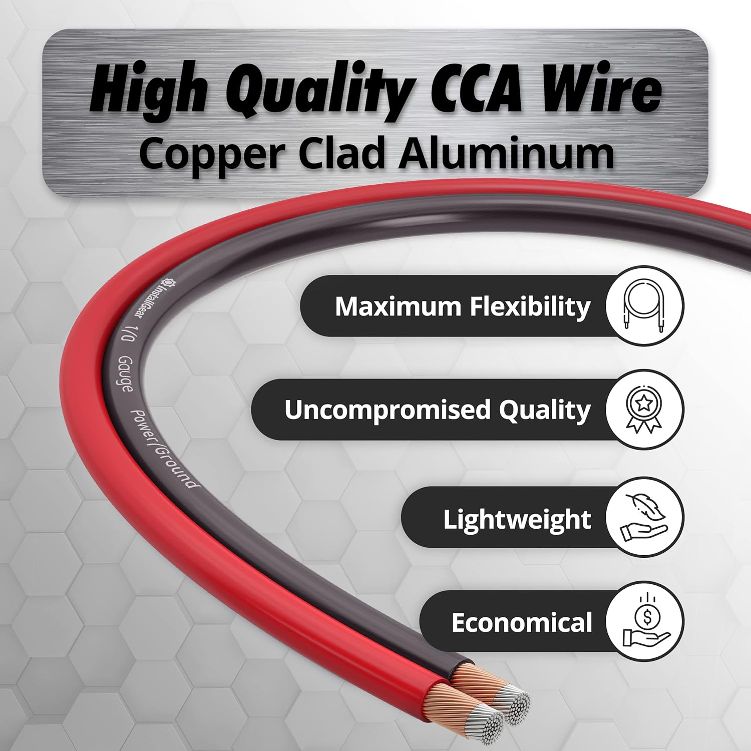 InstallGear 1/0 Gauge Wire (100ft) Copper Clad Aluminum CCA - Primary Automotive Wire, Car Amplifier Power & Ground Cable, Battery Cable, Car Audio Speaker Stereo, RV Trailer Wiring Welding Cable